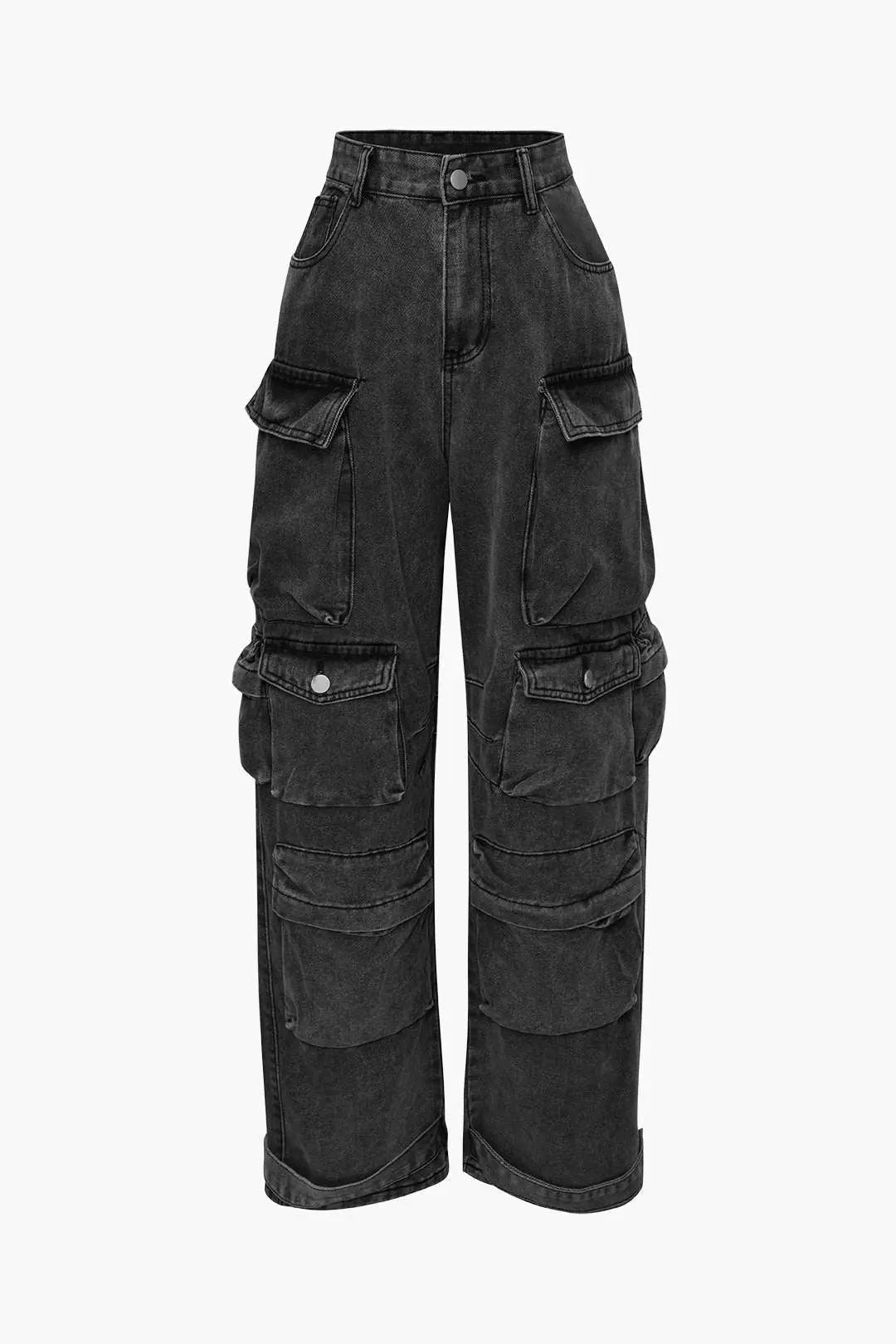 Donna - Multi Pocket Rolled Hem Woman's Wide Leg Cargo Jeans Dreamardi