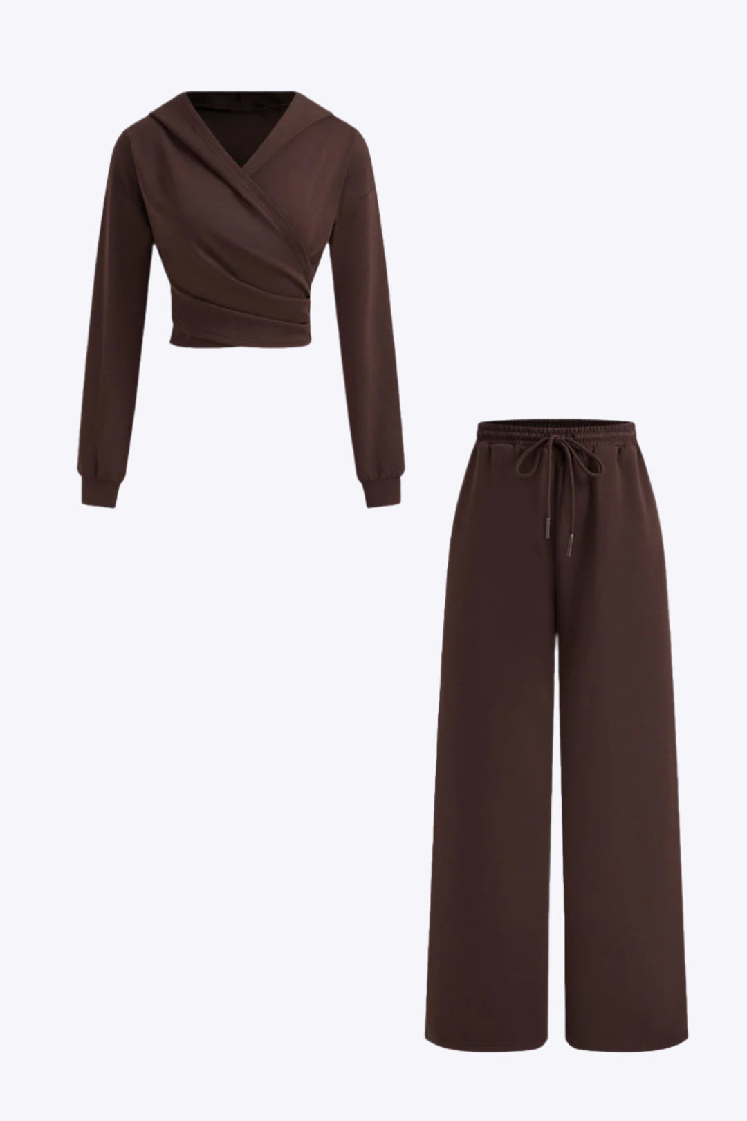 Hooded Ruched Cropped Top And Drawstring Straight Leg Pants Set Dreamardi