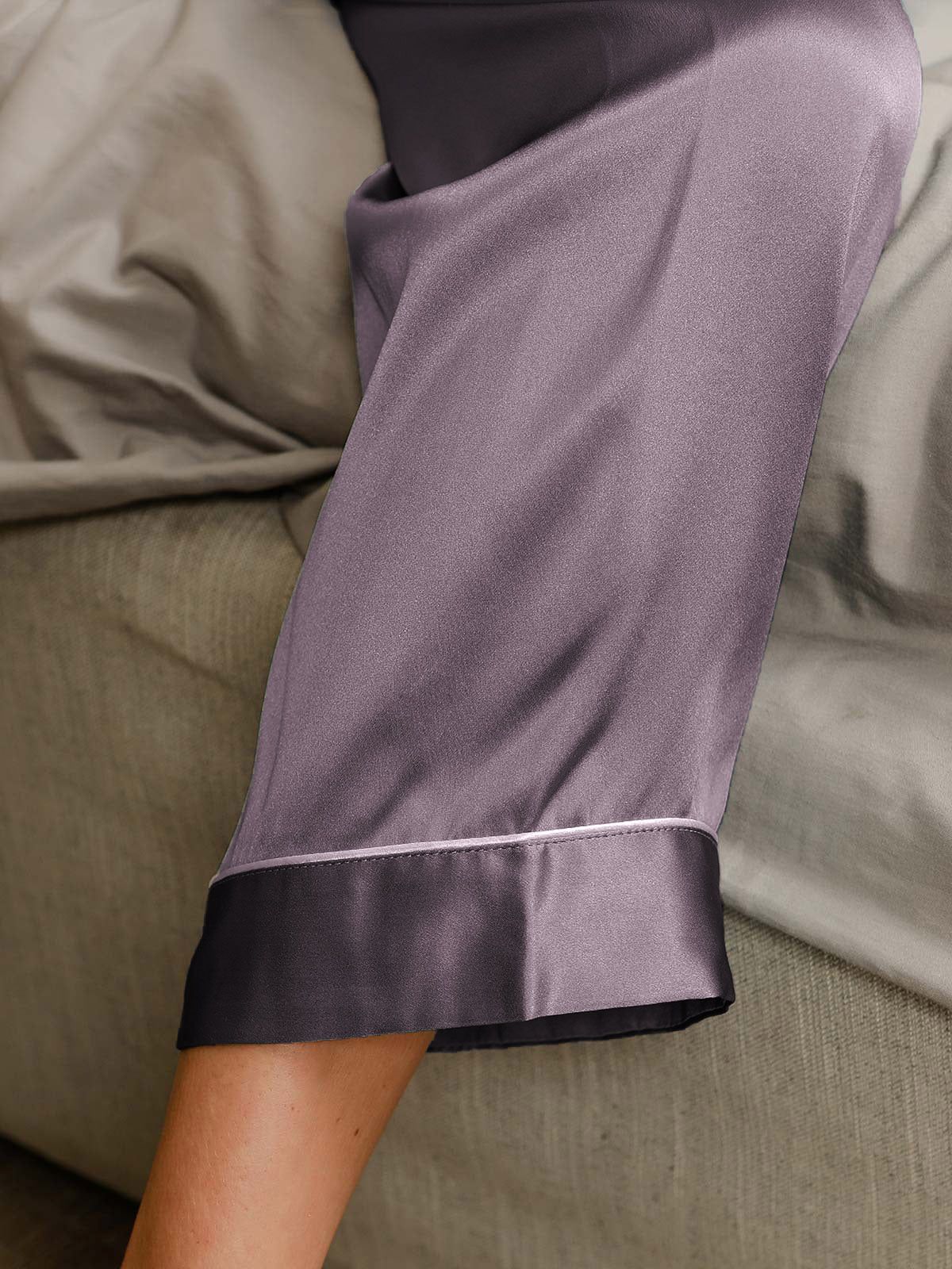 Binding Trim Lange Mouw Moerbei Zijde Pyjama Set Dreamardi