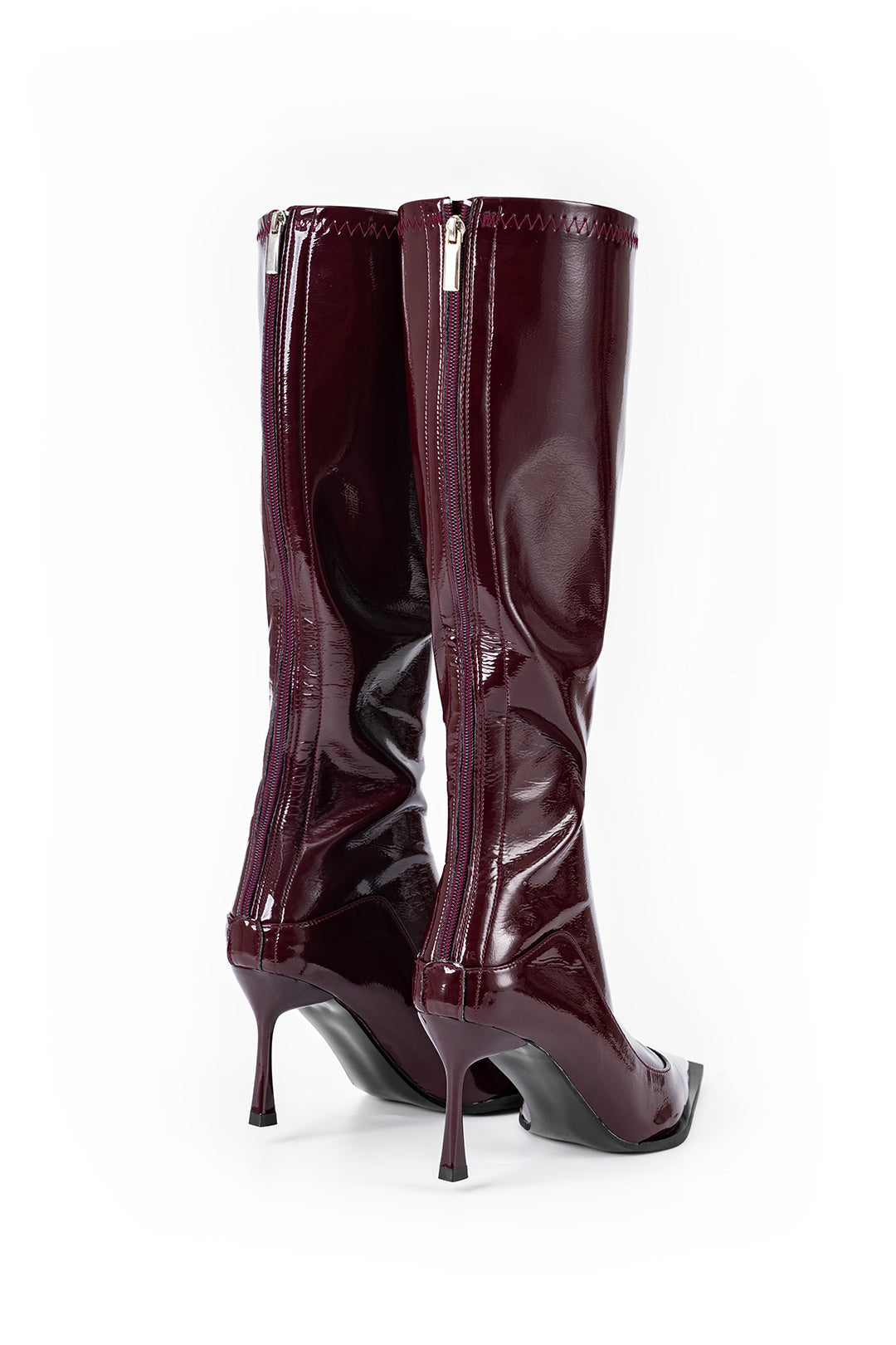 Faux Leather Pointed Knee High Boots Dreamardi