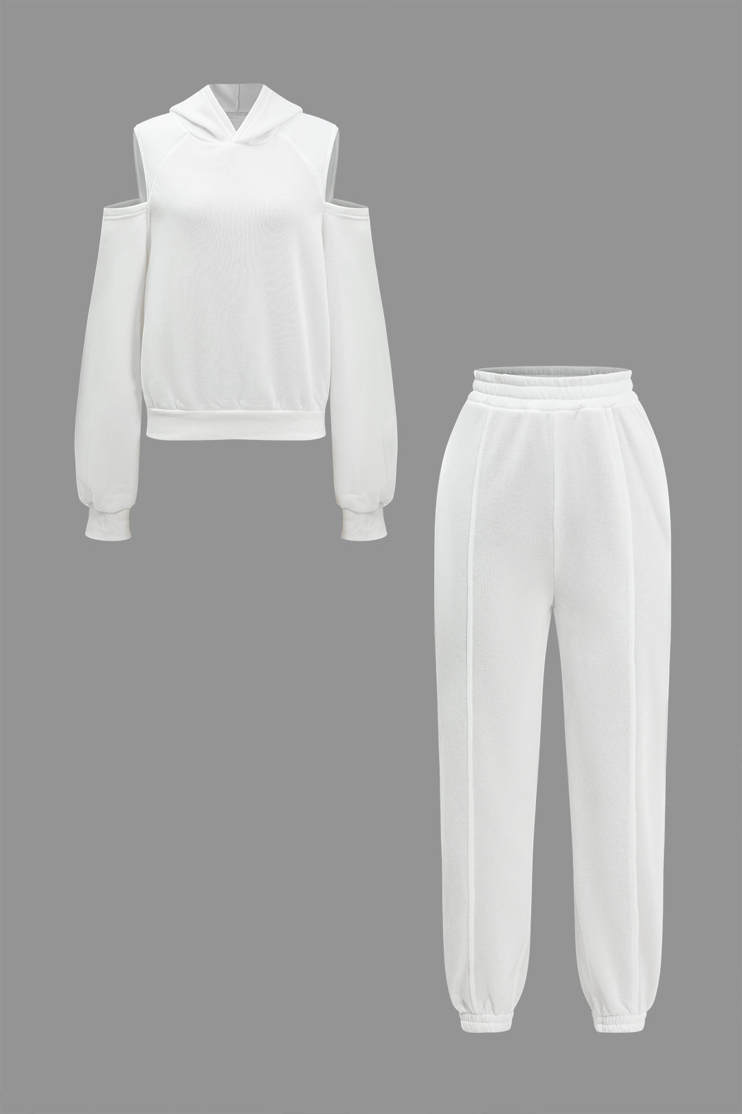 Solid Hooded Cut Out Sweatshirt And Elastic Pants Set Dreamardi