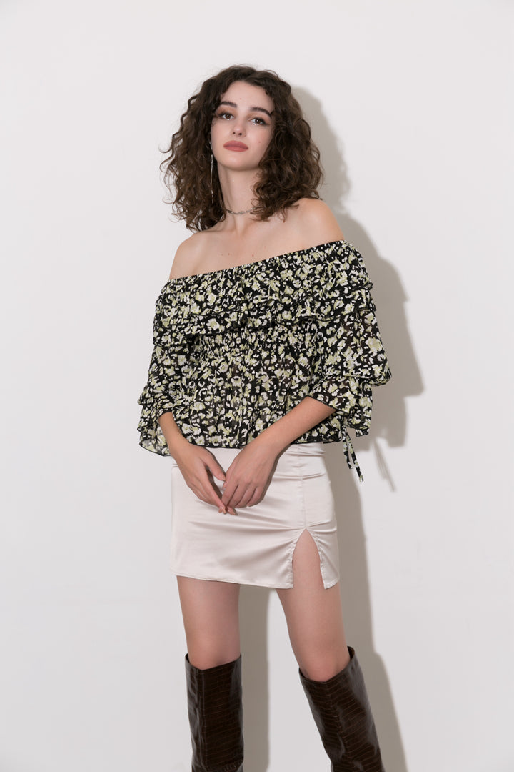 Off-The-Shoulder Chiffon Peplum Top Dreamardi