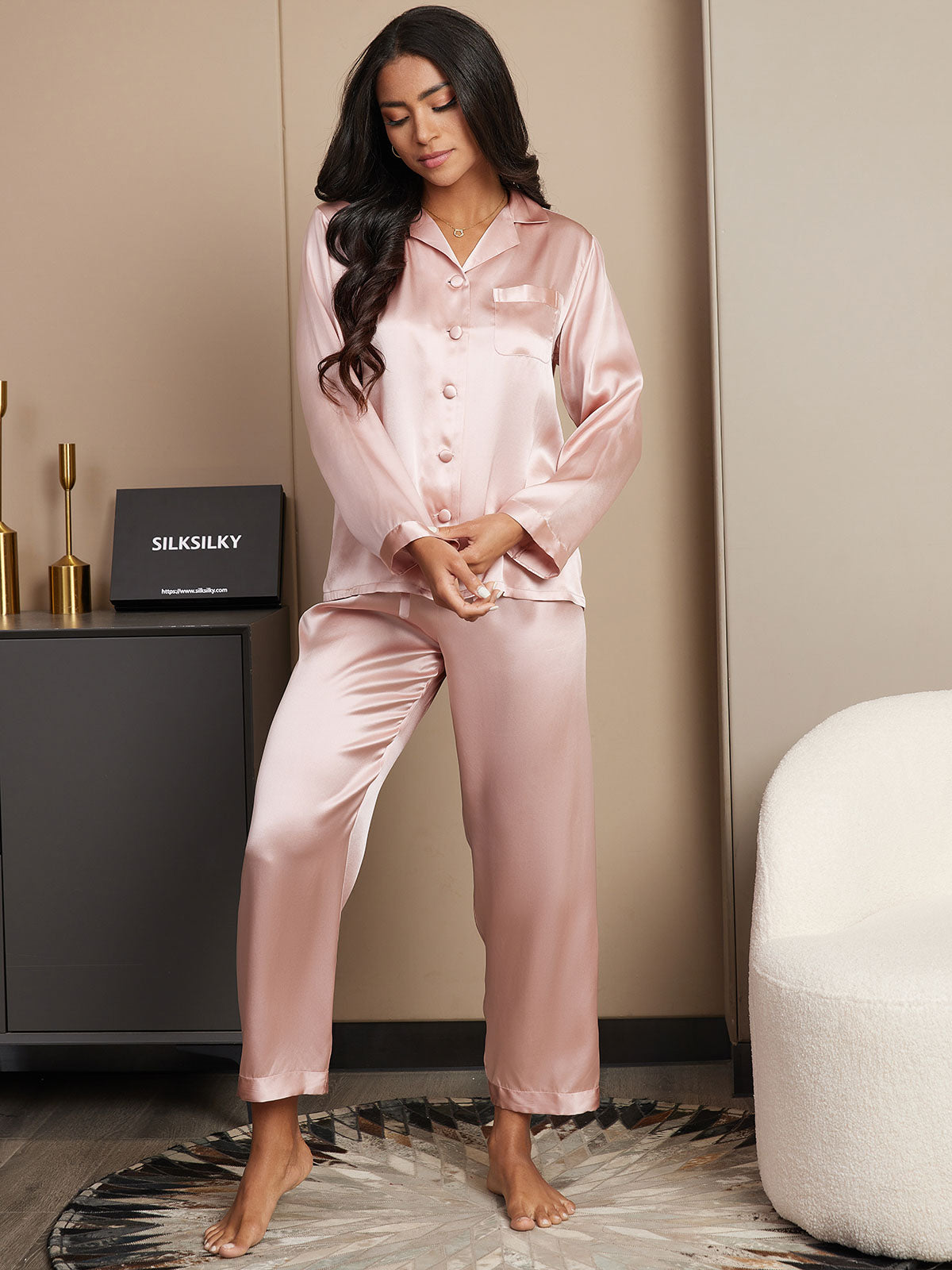 Zuivere Zijde Button Up Dames Pyjama Set Dreamardi