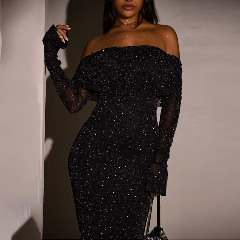 Sequined Off-shoulder Dress Women's Clothing Dreamardi