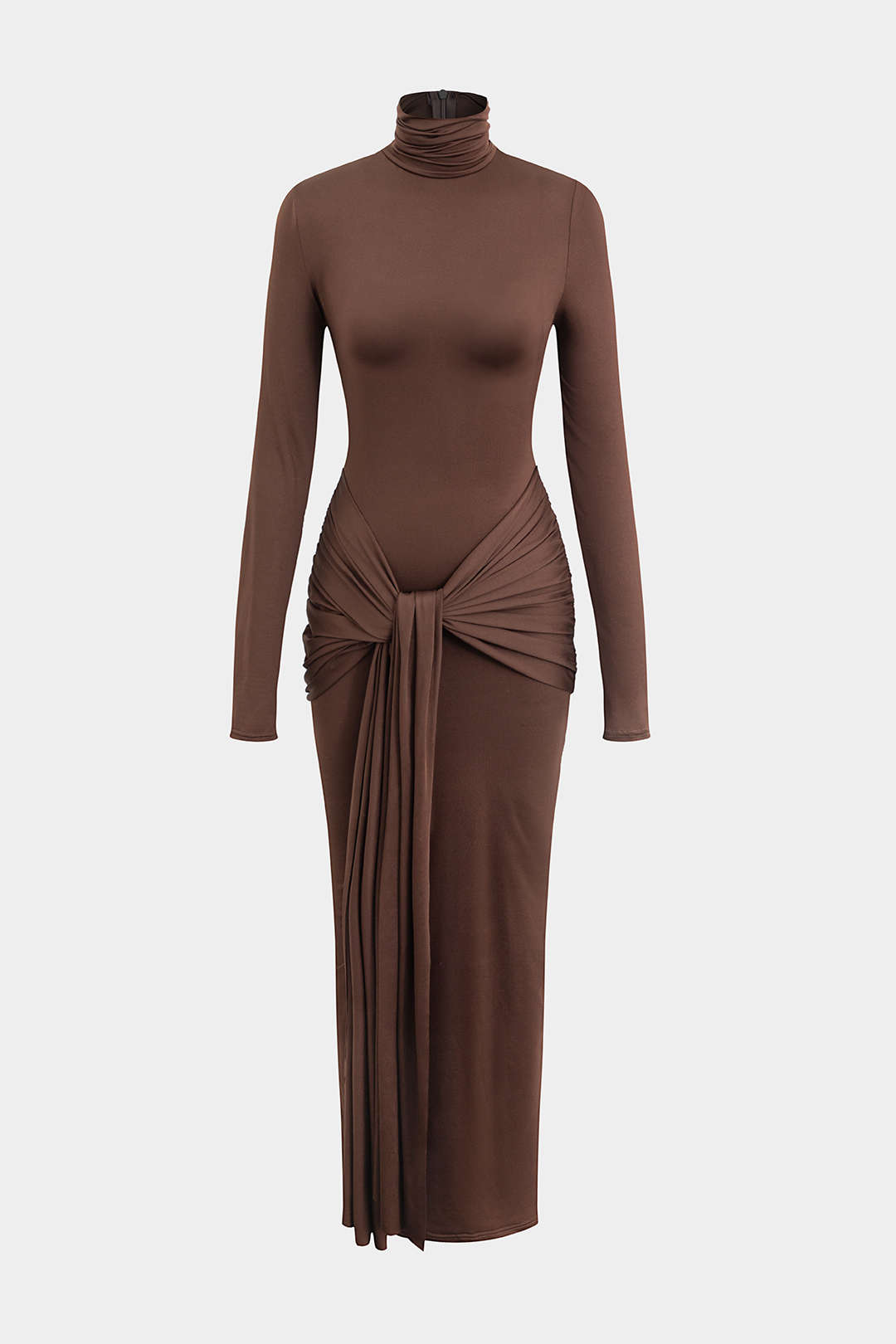 Wrap Ruched High Neck Long Sleeve Maxi Dress Dreamardi