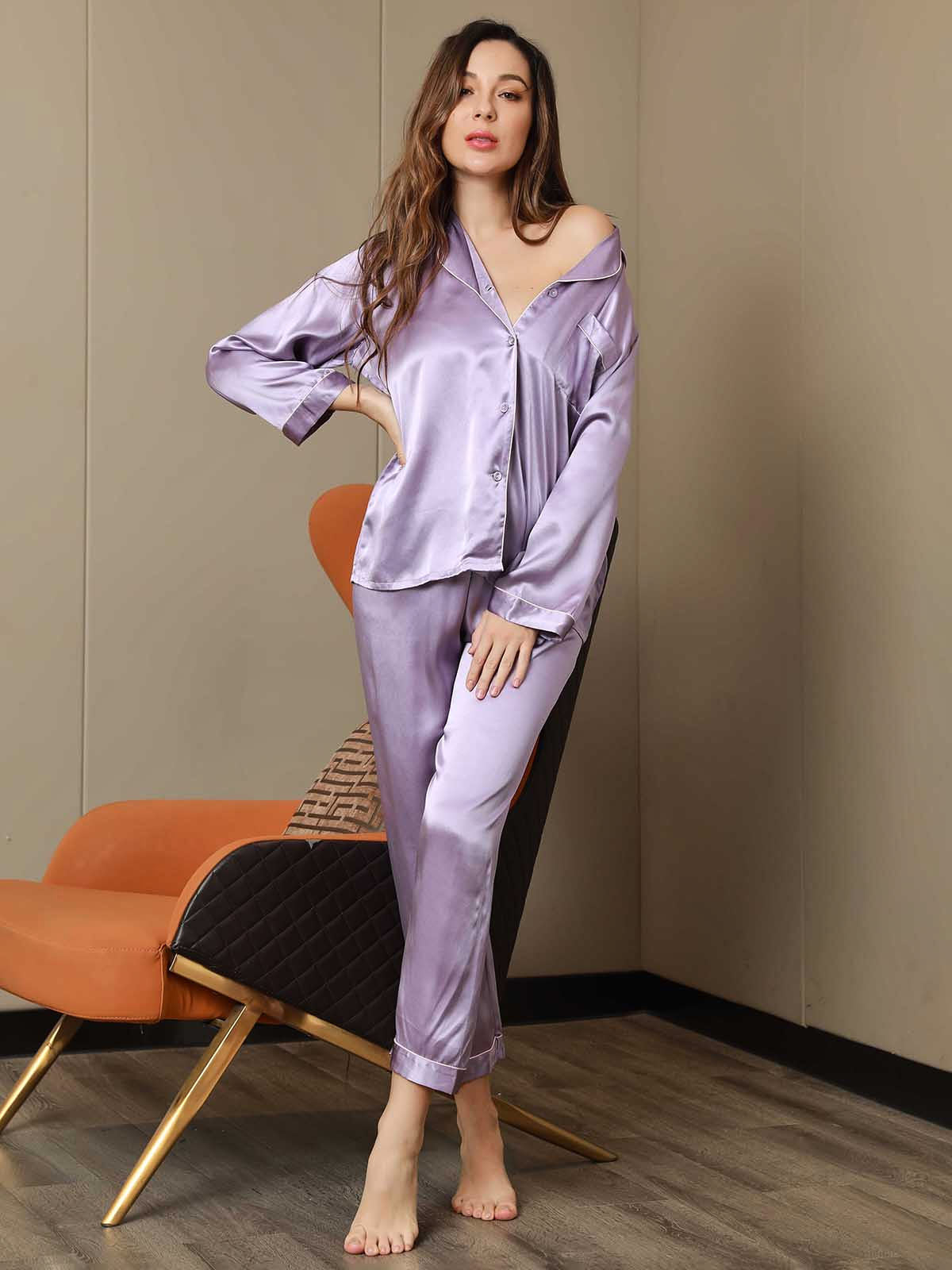 Moerbei Zijde Binding Trim Pyjama Set 2Pcs Dreamardi