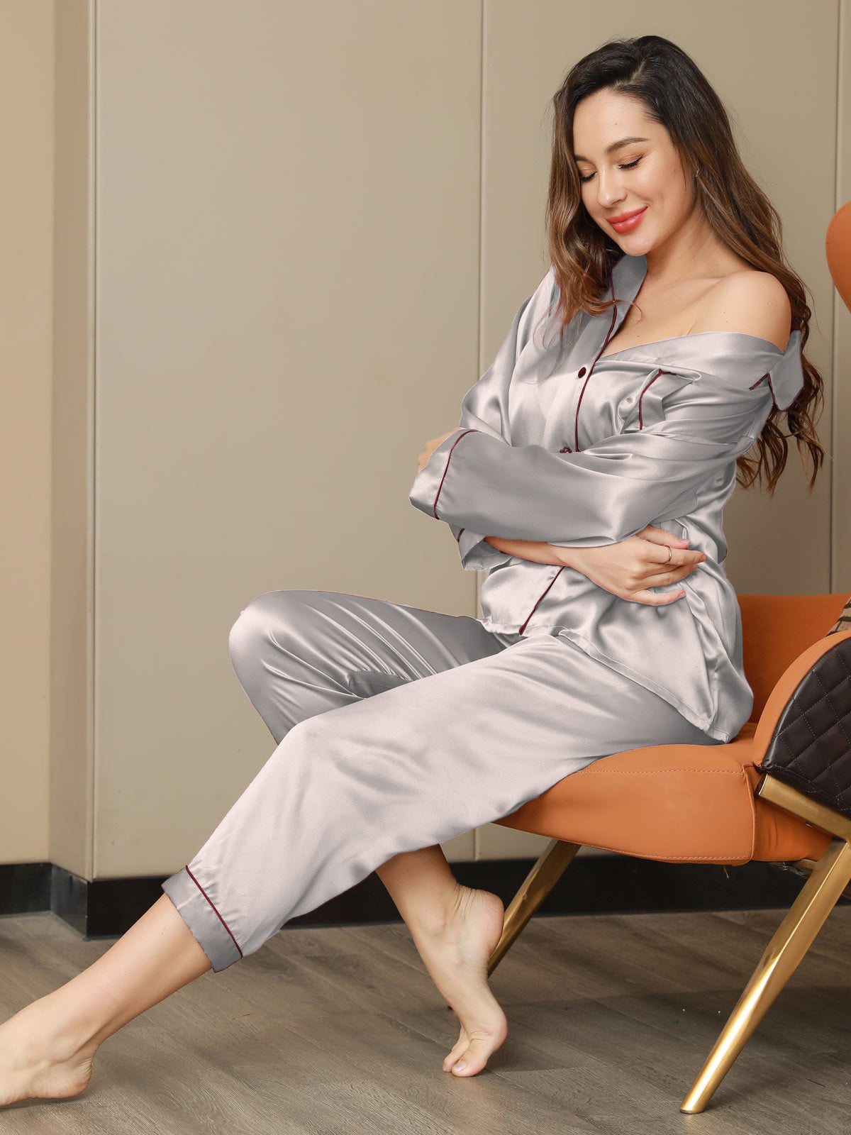 Moerbei Zijde Binding Trim Pyjama Set 2Pcs Dreamardi