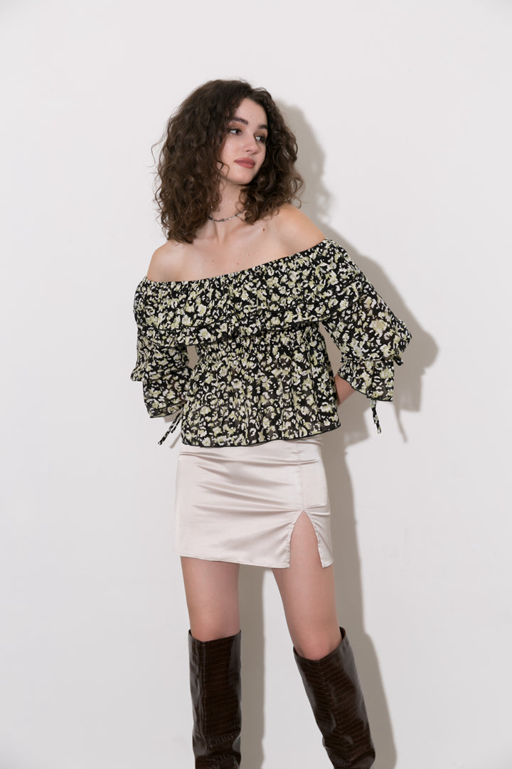 Off-The-Shoulder Chiffon Peplum Top Dreamardi