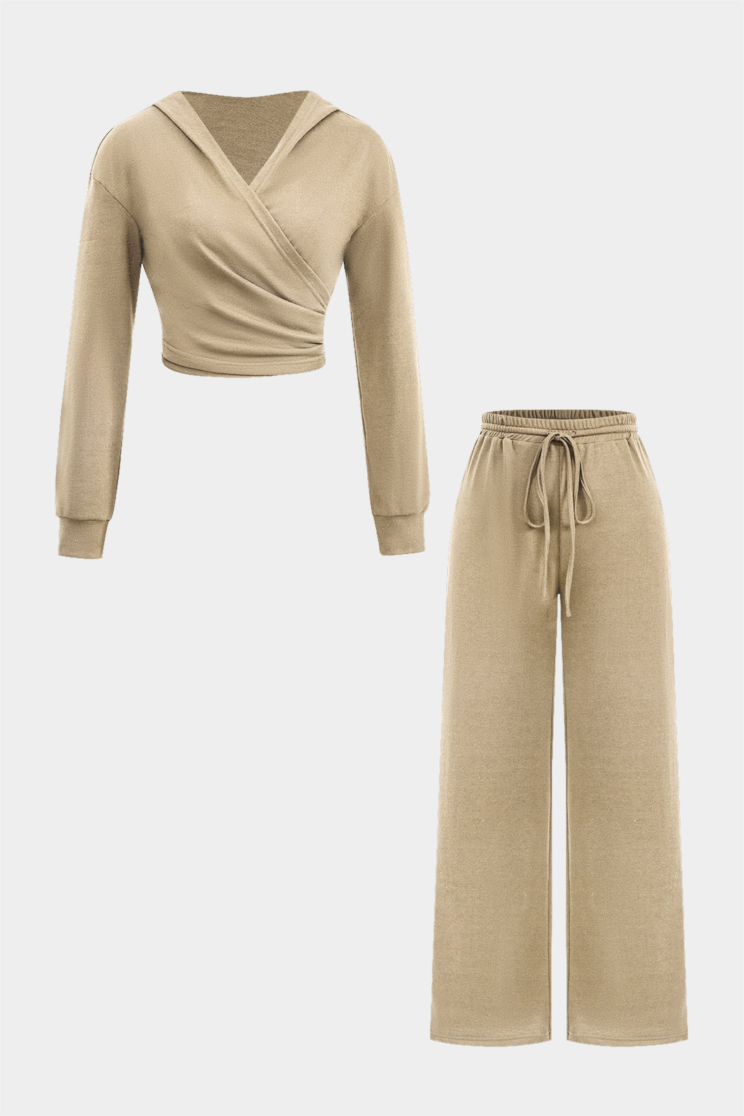 Hooded Ruched Cropped Top And Drawstring Straight Leg Pants Set Dreamardi