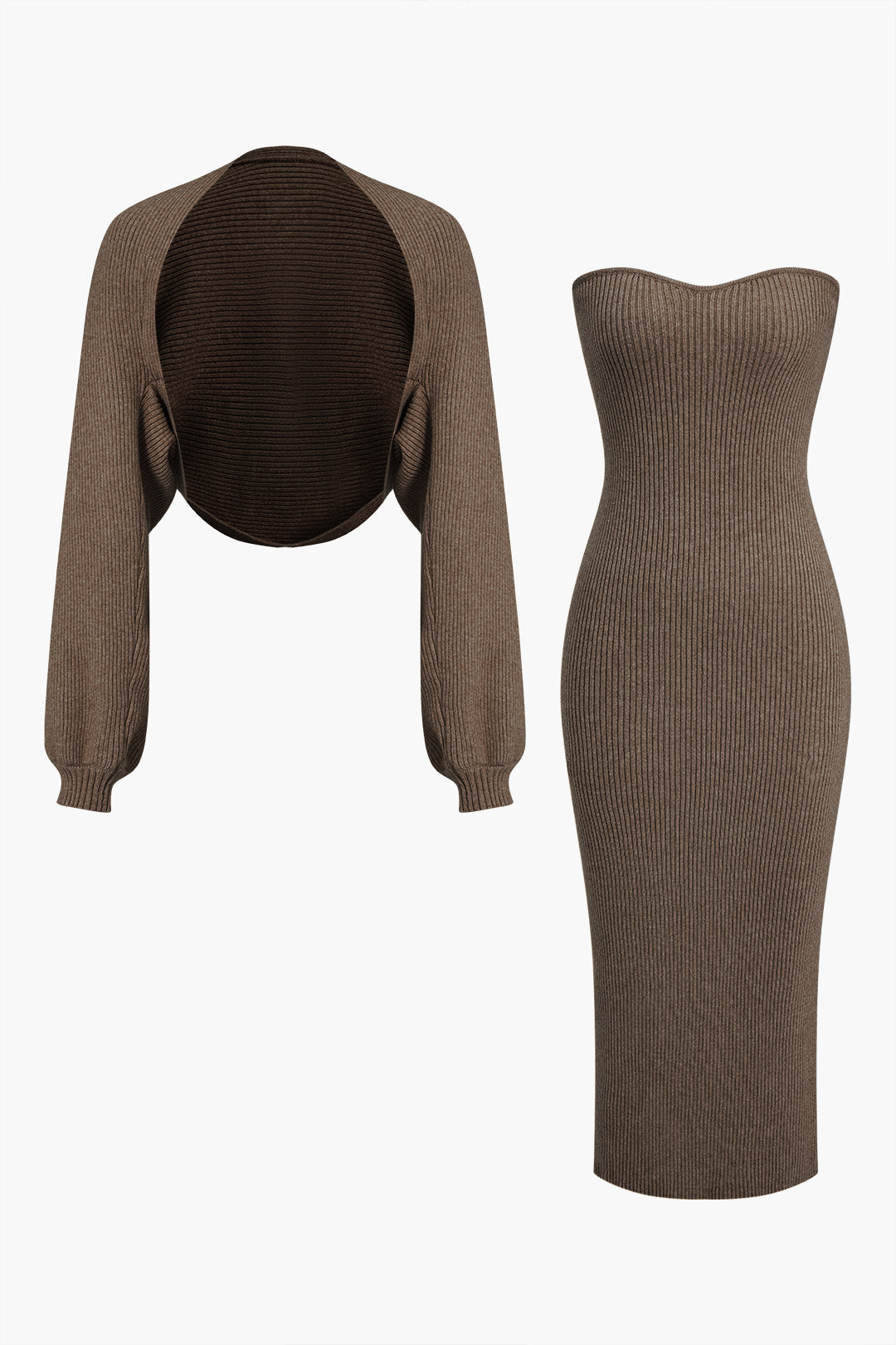 Ribbed Knit Strapless Midi Dress And Bolero Set Dreamardi