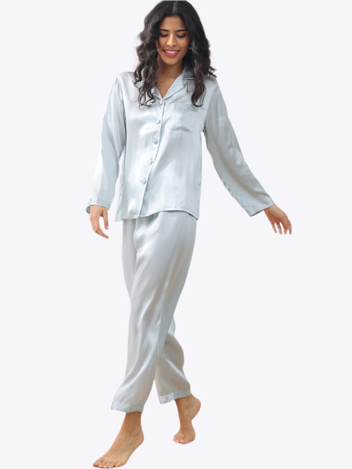 Zuivere Zijde Button Up Dames Pyjama Set Dreamardi