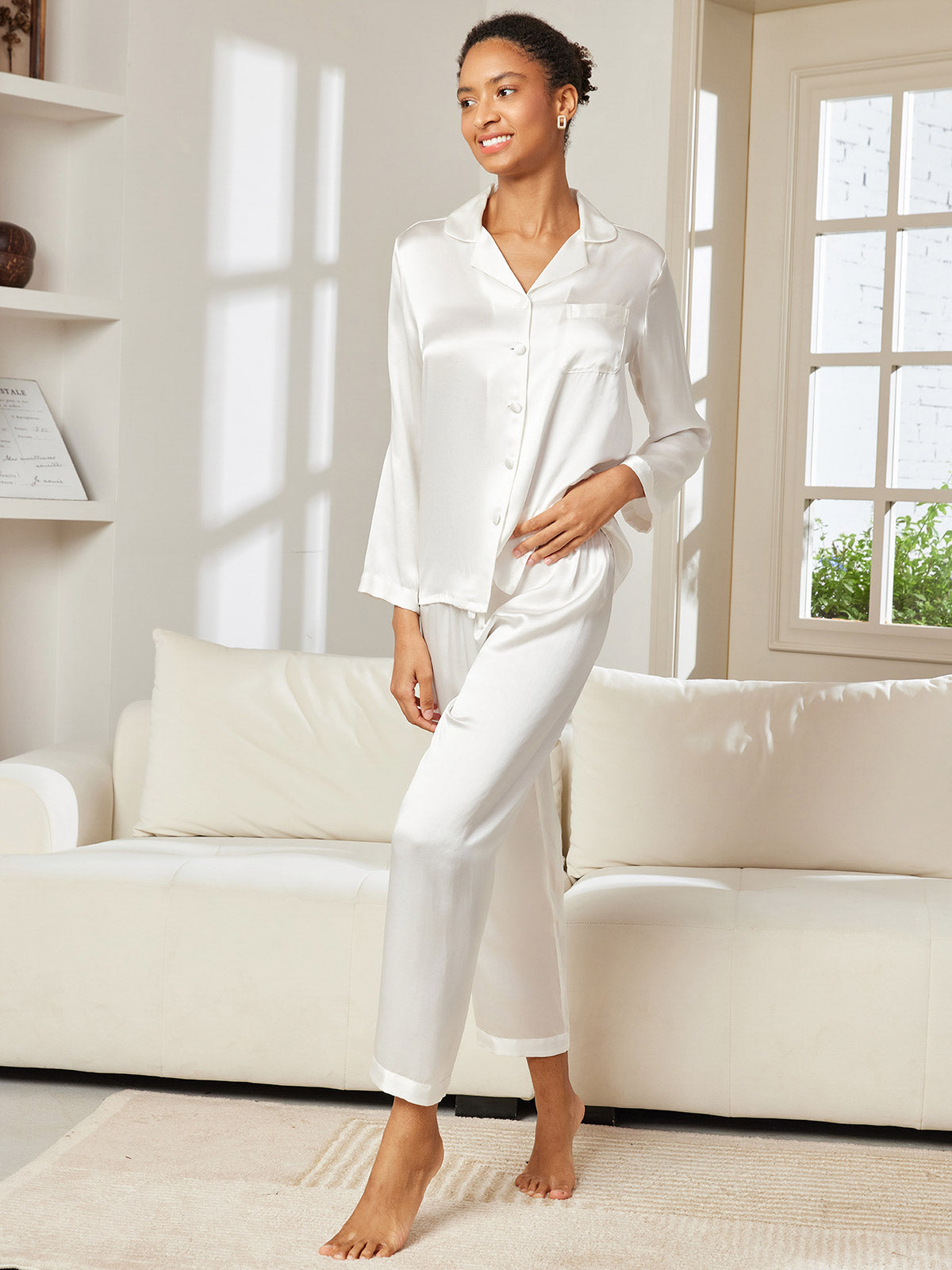 Zuivere Zijde Button Up Dames Pyjama Set Dreamardi