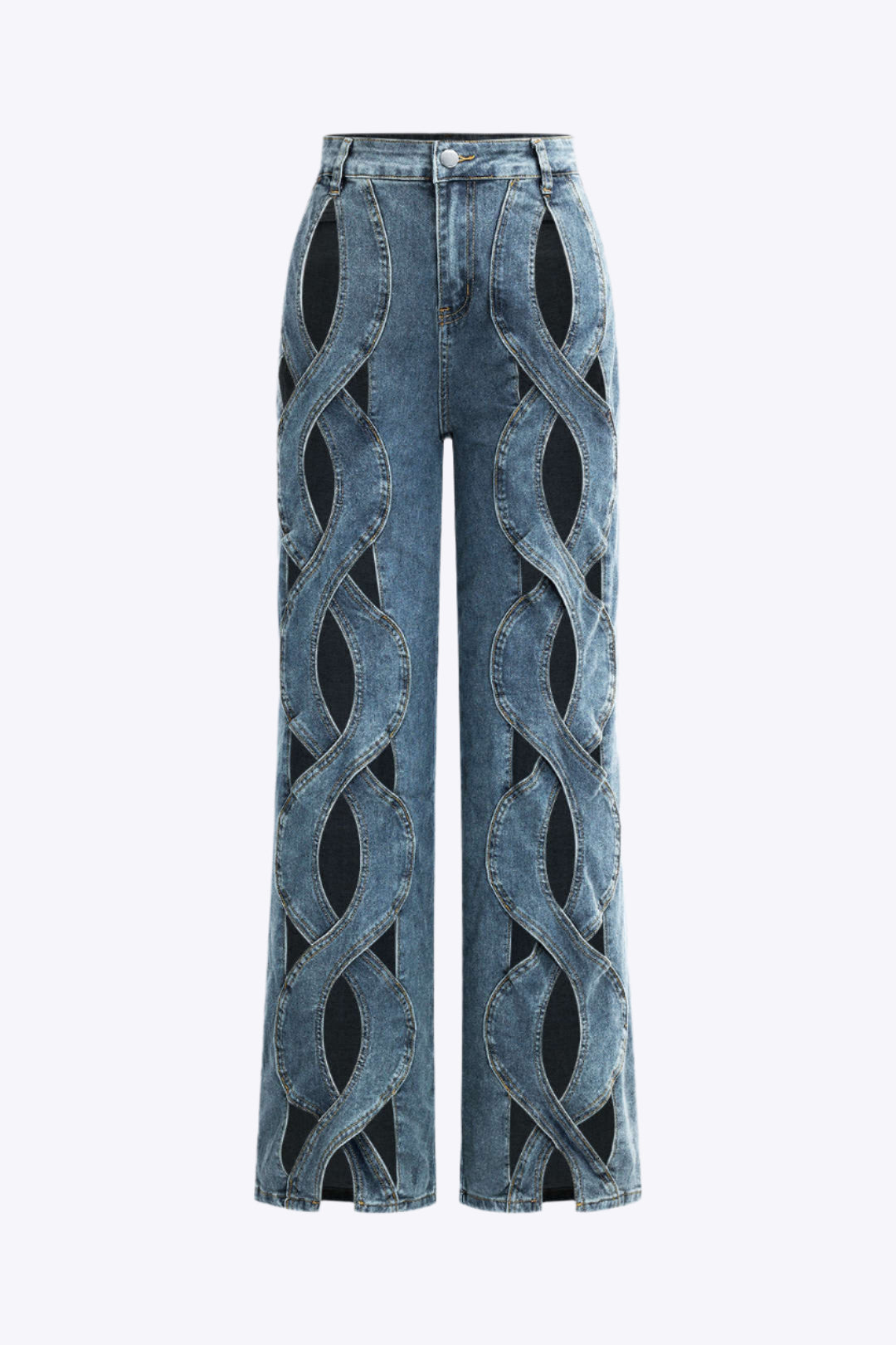 Denim Cut Out Straight Leg Jeans Dreamardi