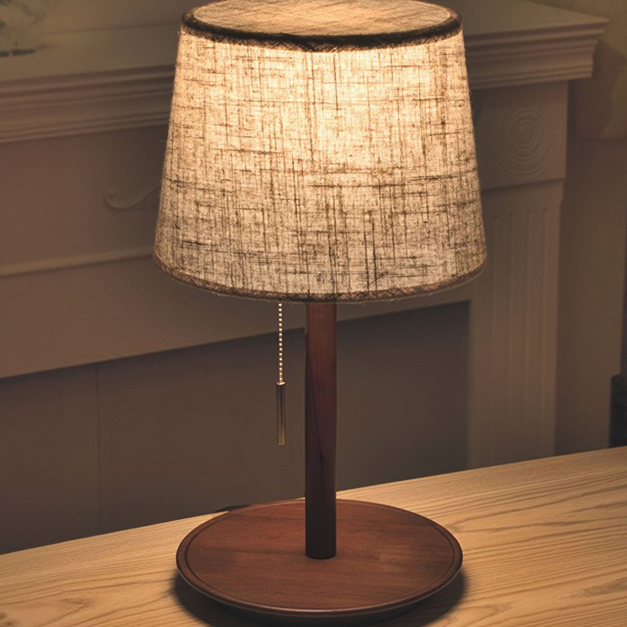 TimberGlow - Elegant Walnut Structure with Fabric Details Table Lamp