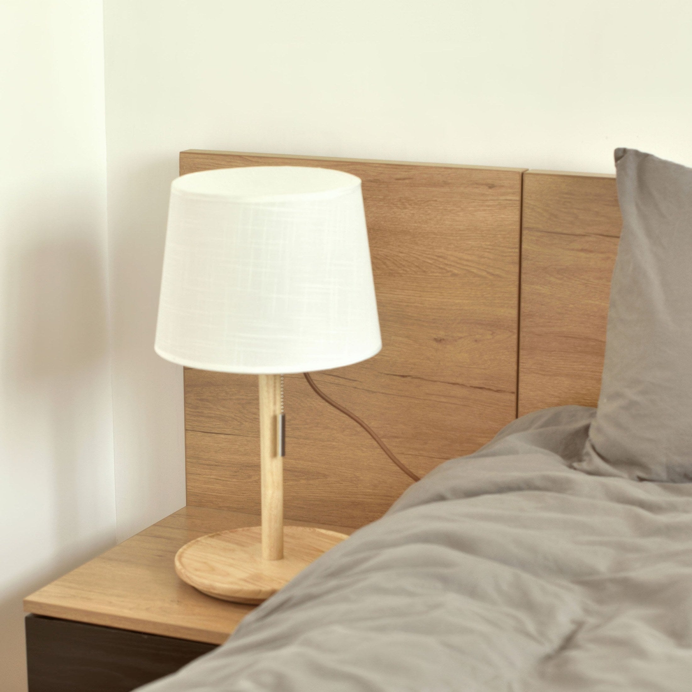 TimberGlow - Elegant Walnut Structure with Fabric Details Table Lamp