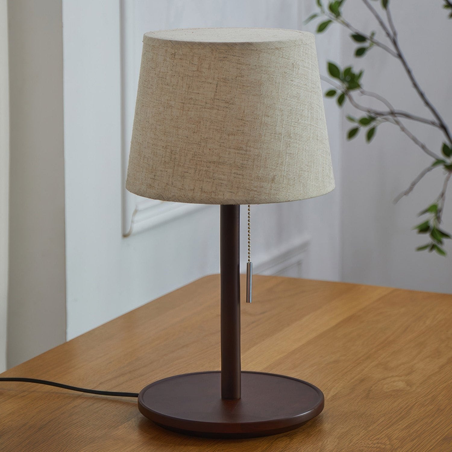 TimberGlow - Elegant Walnut Structure with Fabric Details Table Lamp