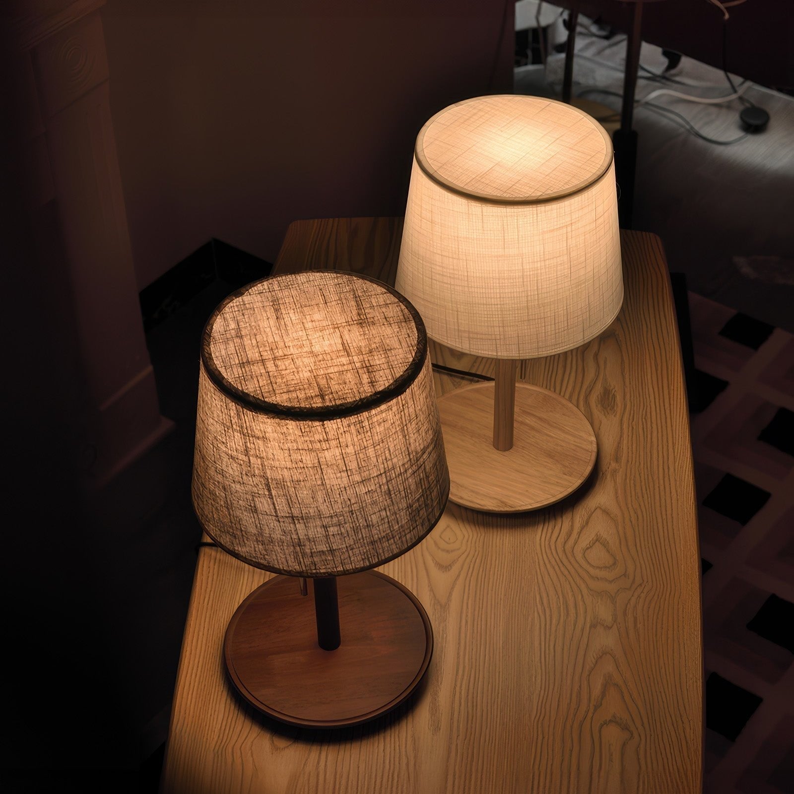 TimberGlow - Elegant Walnut Structure with Fabric Details Table Lamp