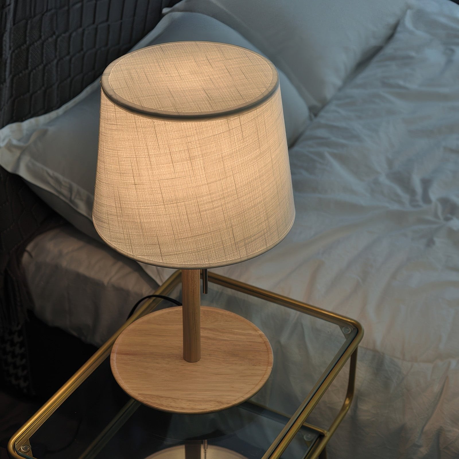 TimberGlow - Elegant Walnut Structure with Fabric Details Table Lamp