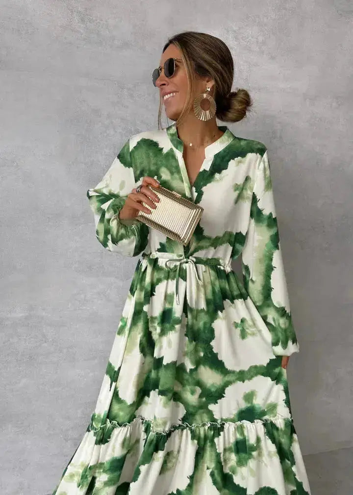 Courtney - Chic Long Sleeve Green Woman's Maxi Dress Dreamardi