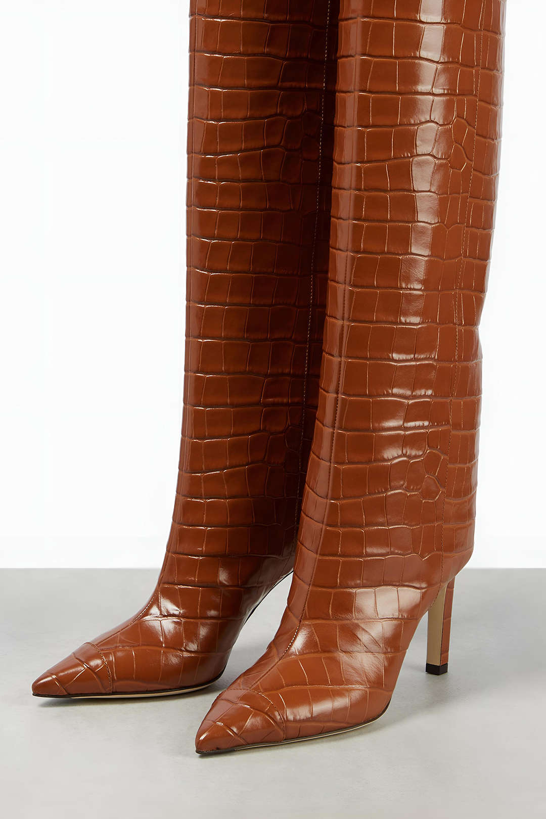 Crocodile Leather Pointed Toe Over The Knee Boots Dreamardi