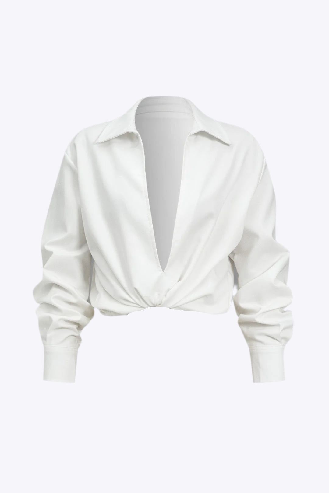 Basic Solid Design V-Neck Long-Sleeve Shirt Dreamardi