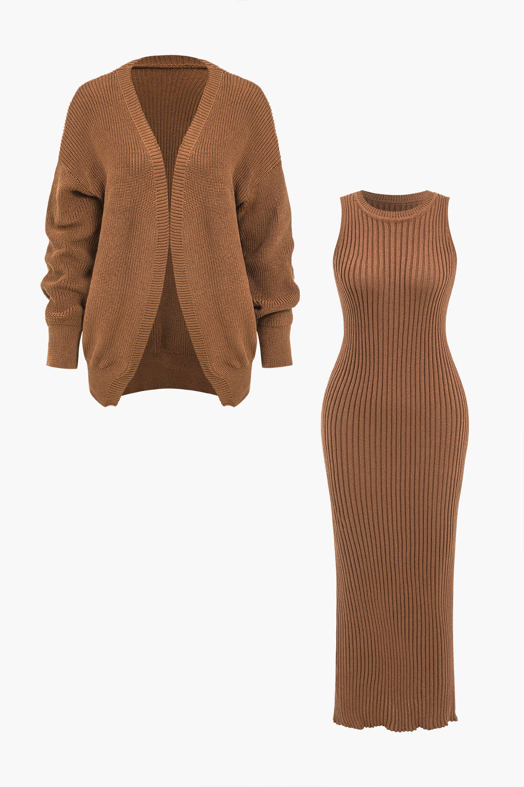 Ribbed Knit Dress And Cardigan Set Dreamardi