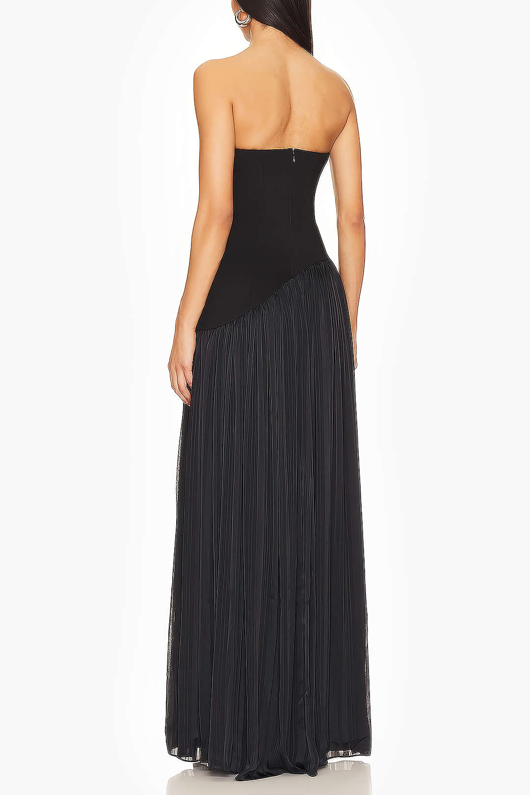 Strapless Patchwork Zipper Pleated Maxi Dress Dreamardi