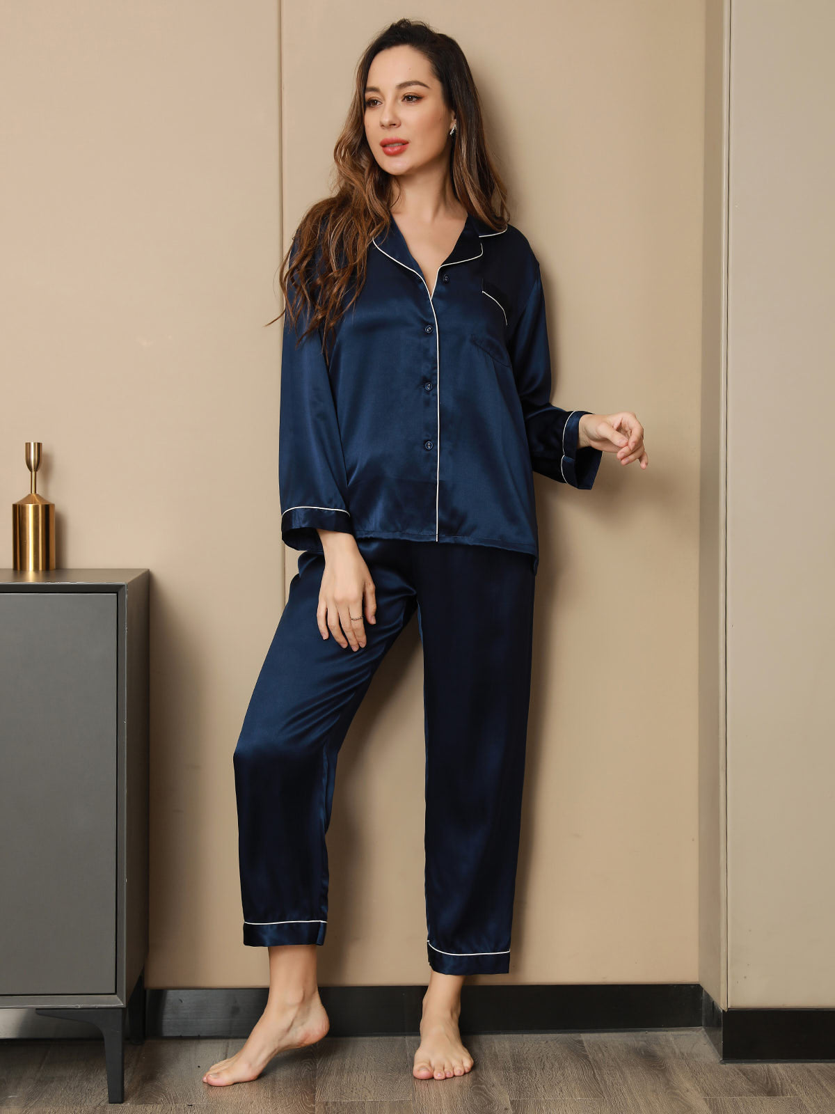 Moerbei Zijde Binding Trim Pyjama Set 2Pcs Dreamardi