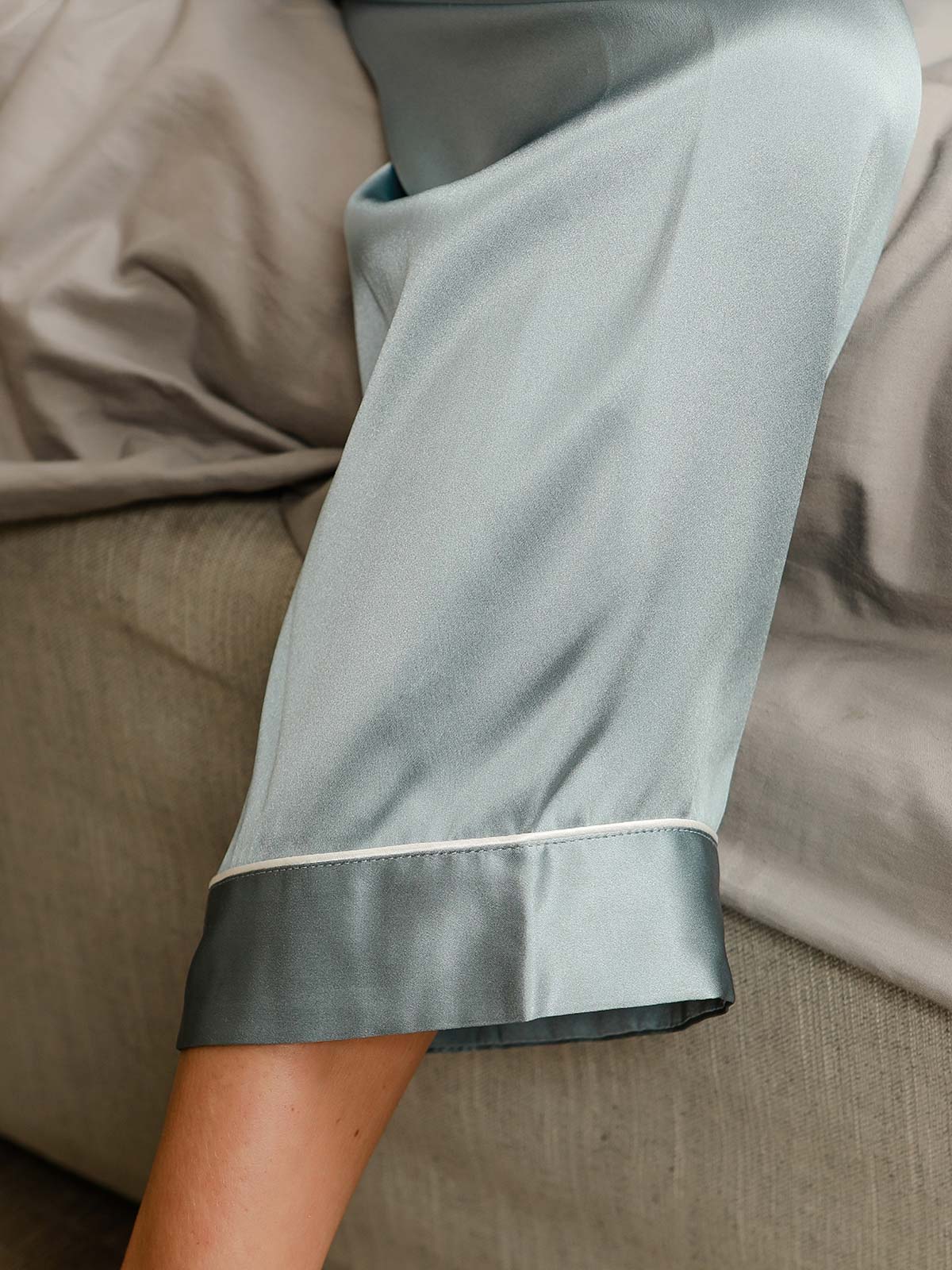 Binding Trim Lange Mouw Moerbei Zijde Pyjama Set Dreamardi