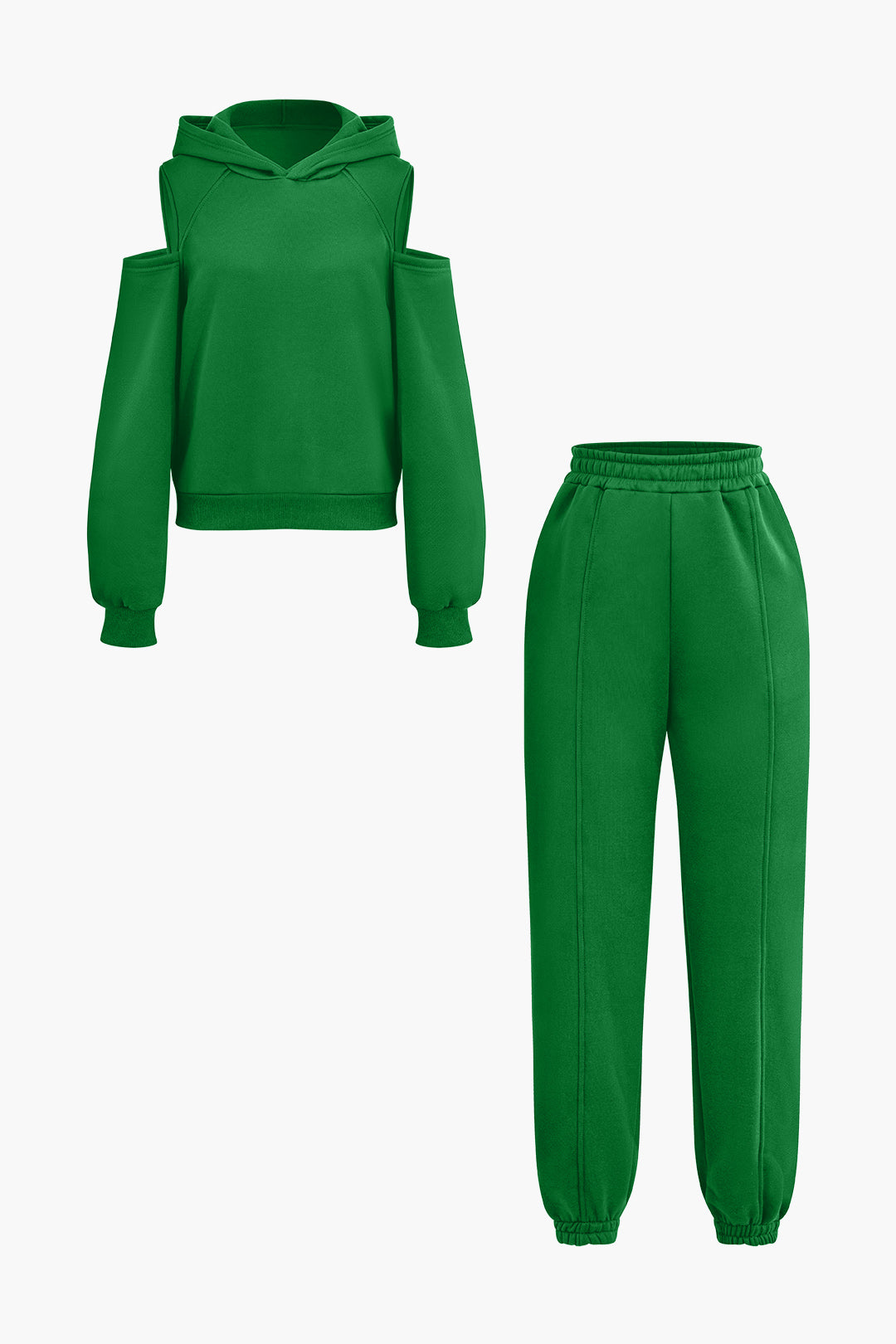 Solid Hooded Cut Out Sweatshirt And Elastic Pants Set Dreamardi