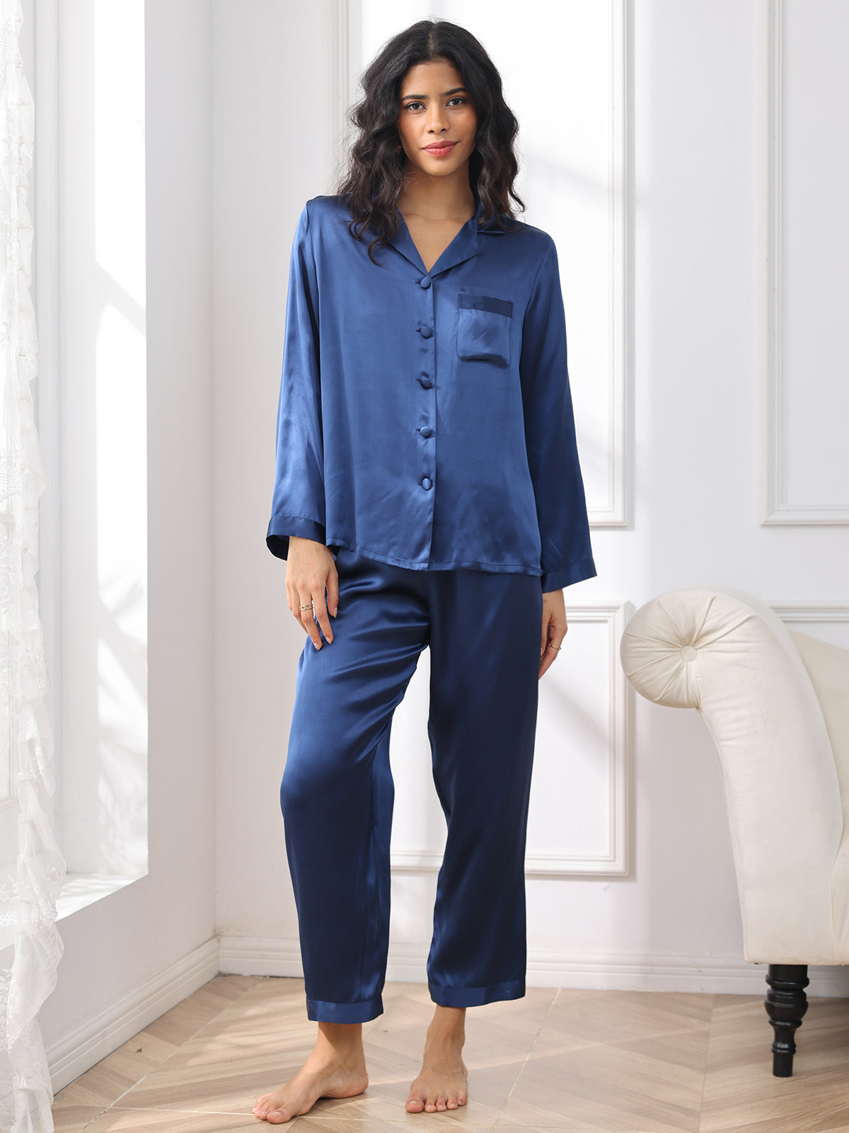 Zuivere Zijde Button Up Dames Pyjama Set Dreamardi