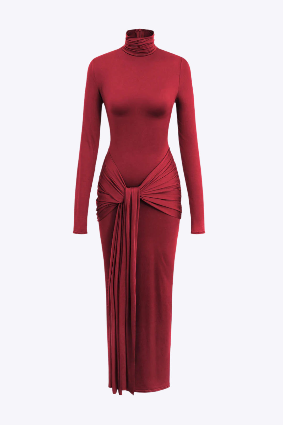 Wrap Ruched High Neck Long Sleeve Maxi Dress Dreamardi