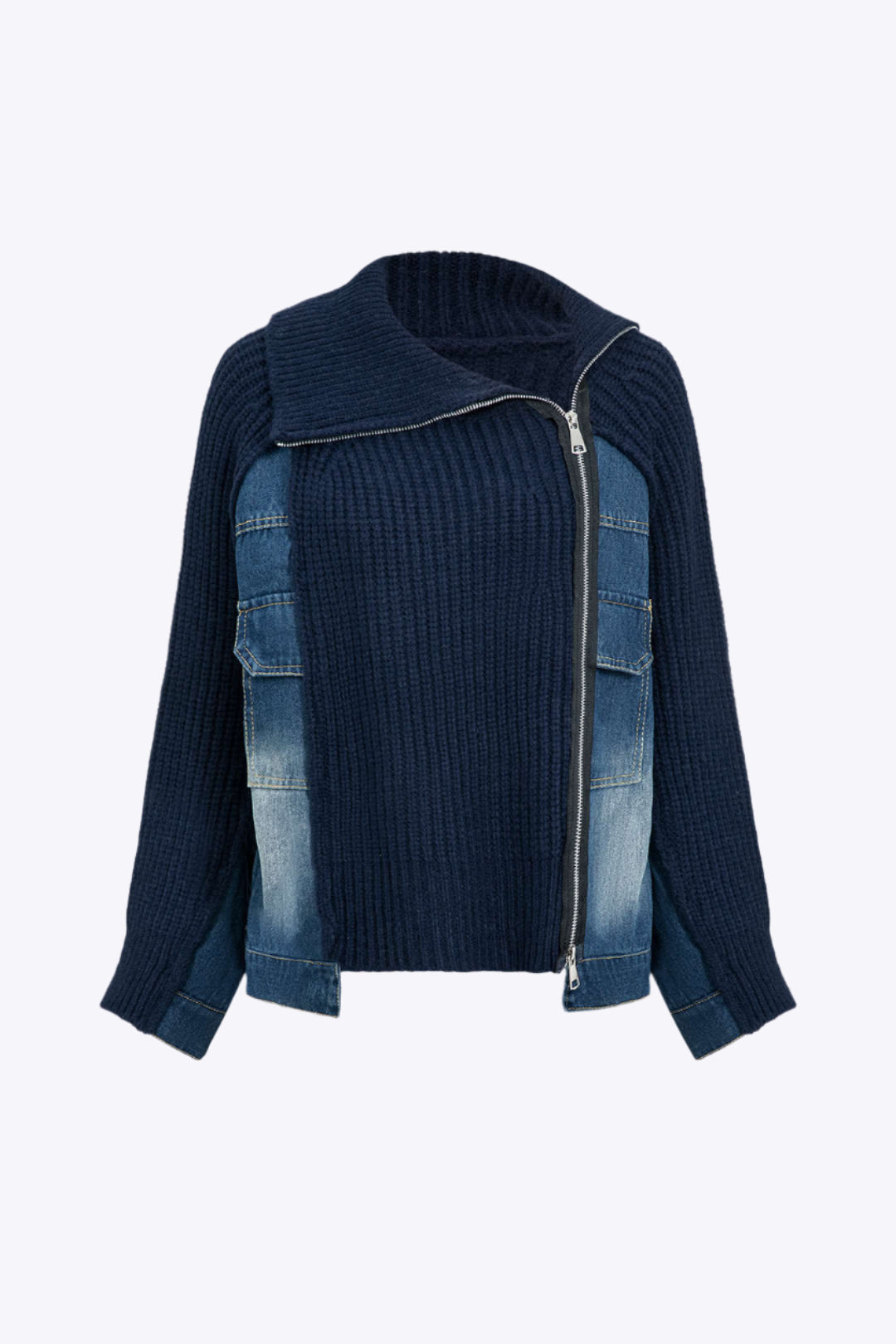 Solid Zipper Detail Patchwork Sweater Cardigan Dreamardi