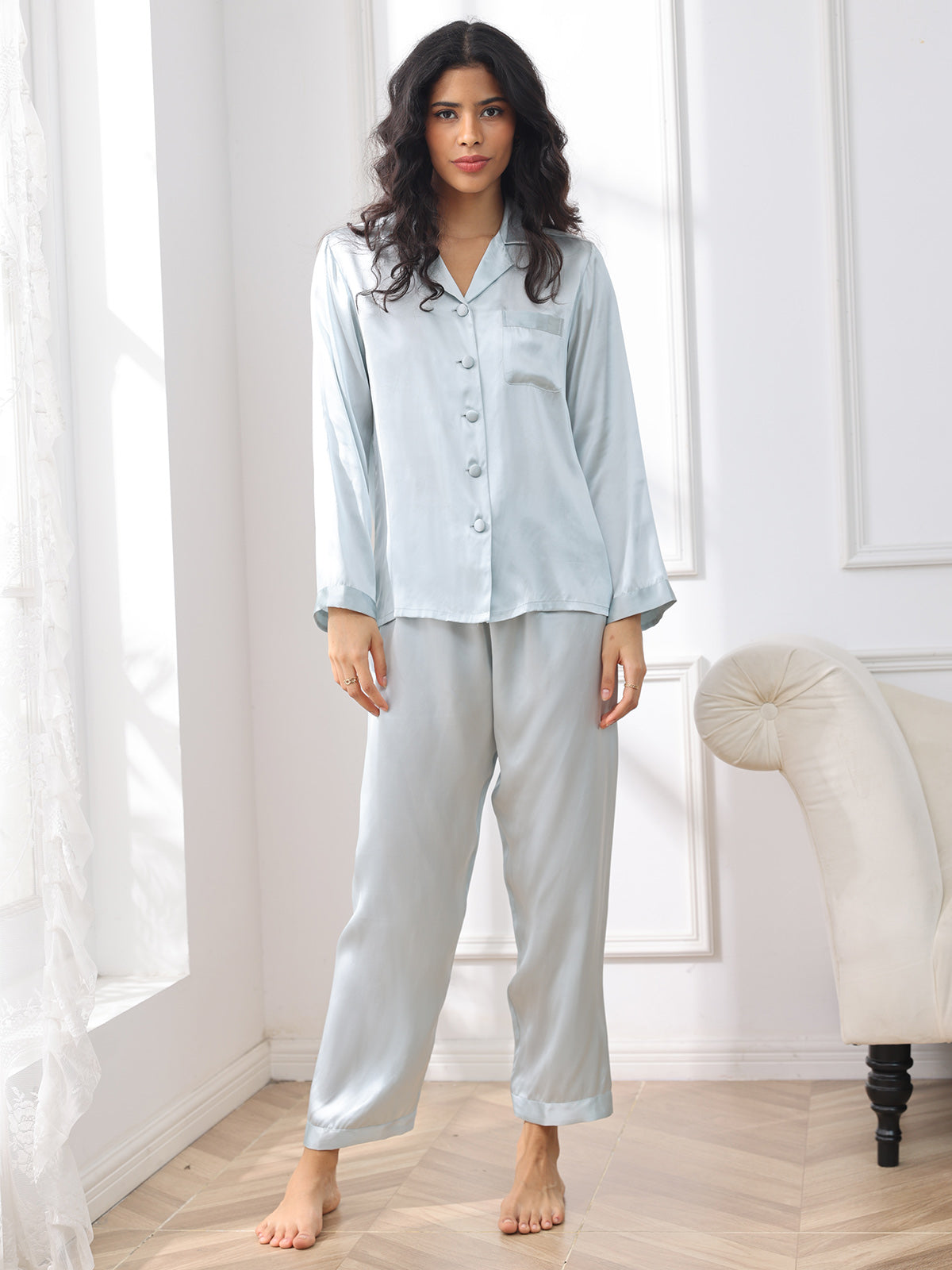 Zuivere Zijde Button Up Dames Pyjama Set Dreamardi