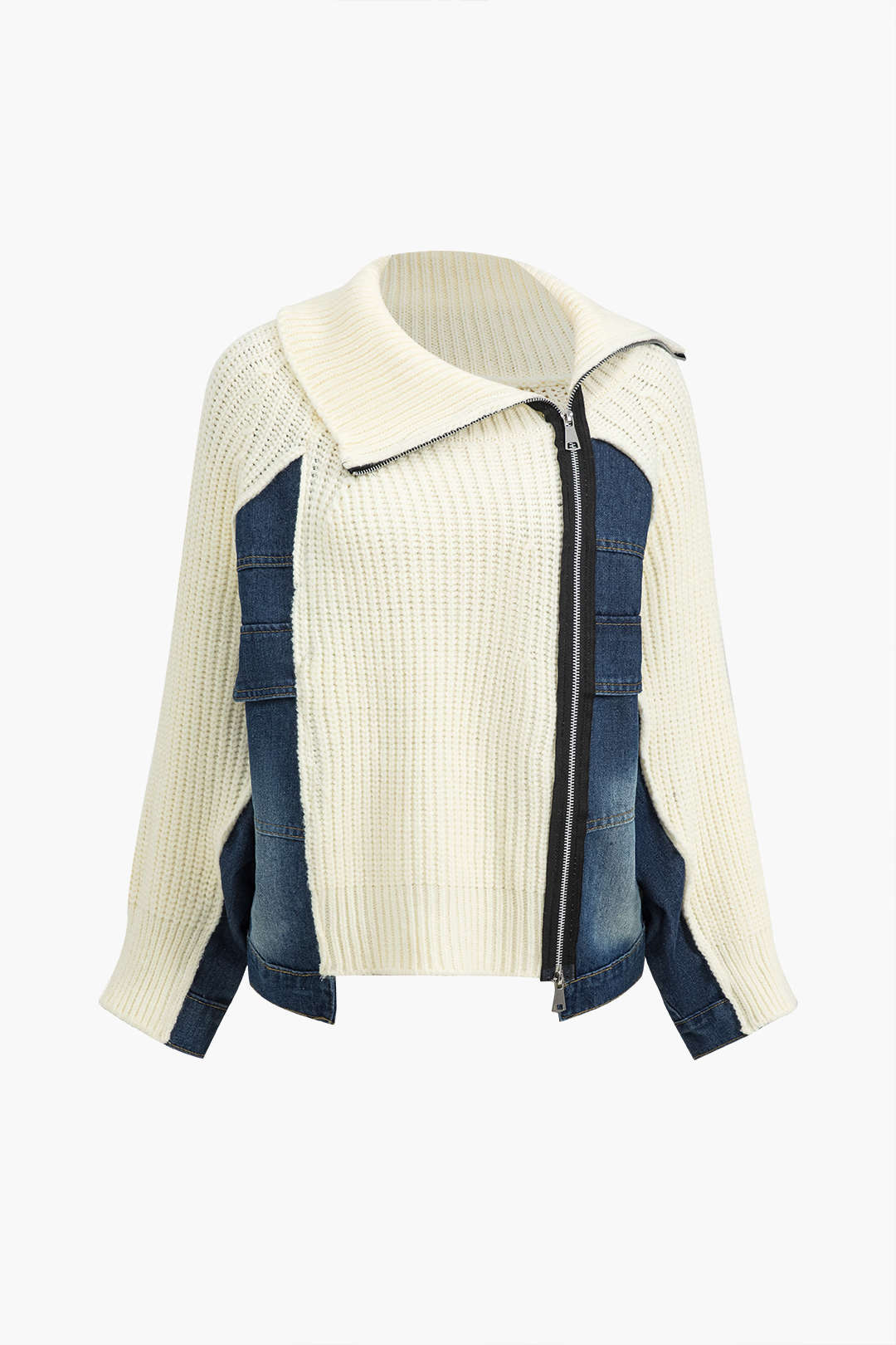 Solid Zipper Detail Patchwork Sweater Cardigan Dreamardi