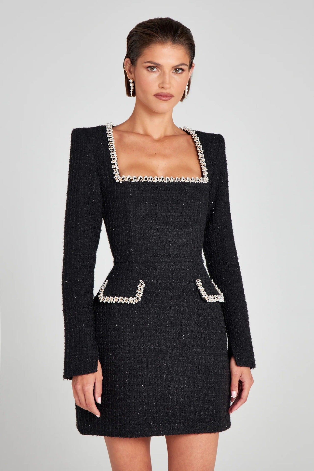 U-neck Long Sleeved Beaded Dress Dreamardi