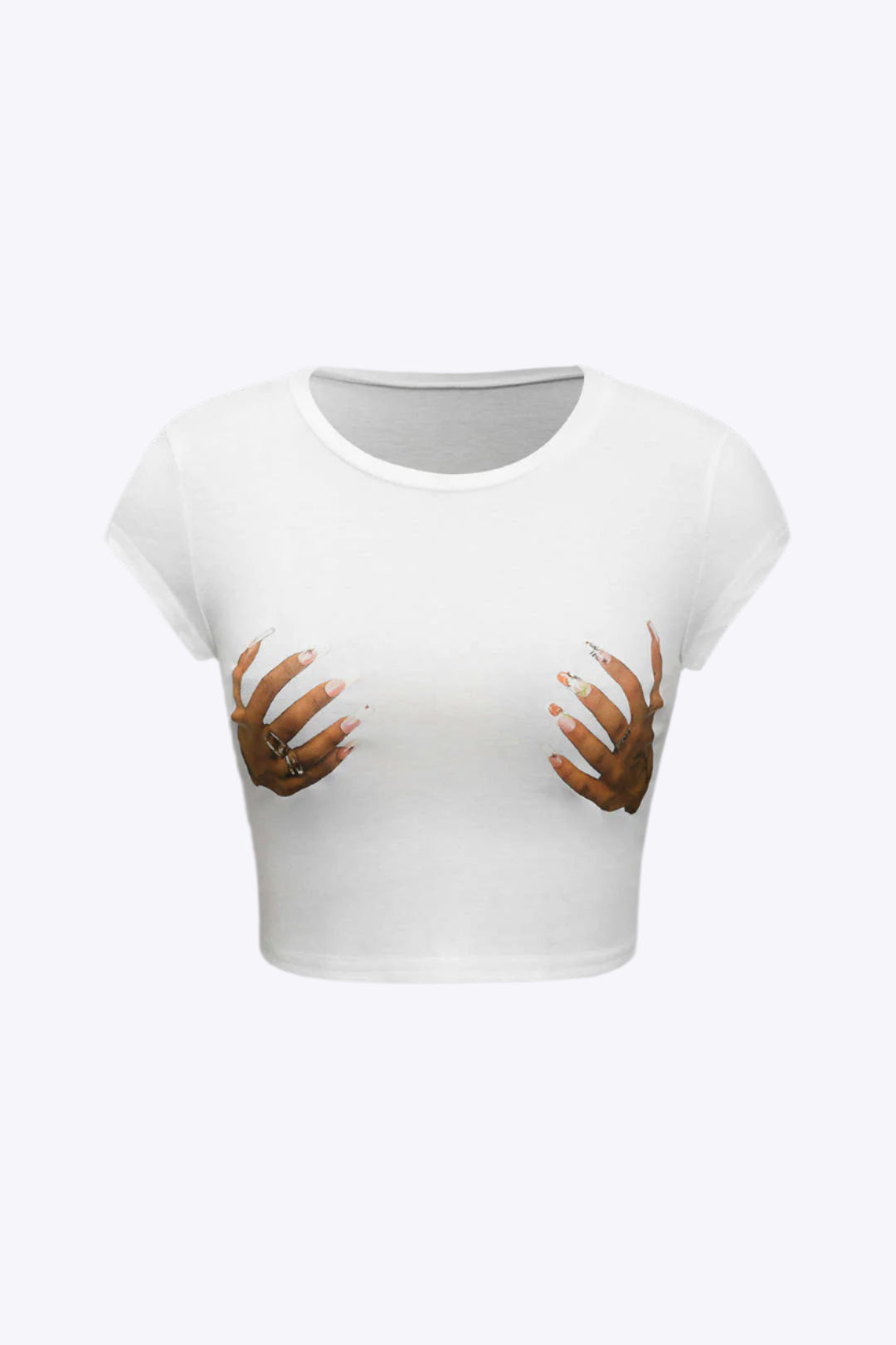 Hands Print Round Neck Crop T-shirt Dreamardi