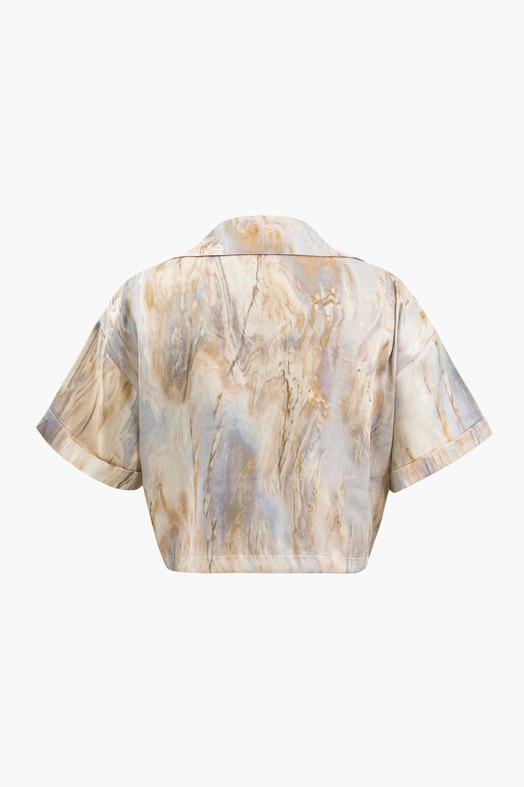 Marble Print Twist Hem Crop Shirt Dreamardi