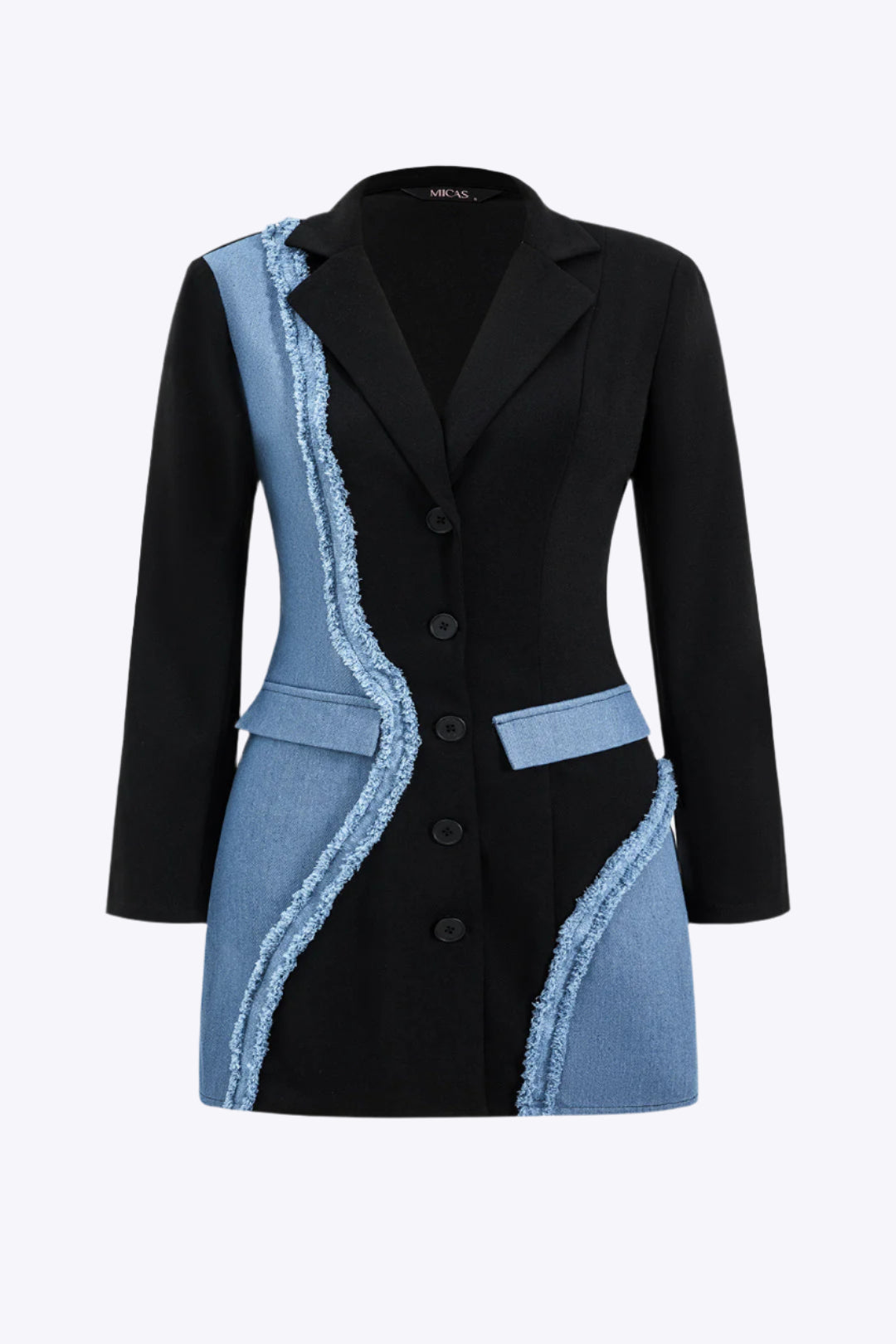 Plus Size Denim Notched Lapel Button Patchwork Blazer Mini Dress Dreamardi