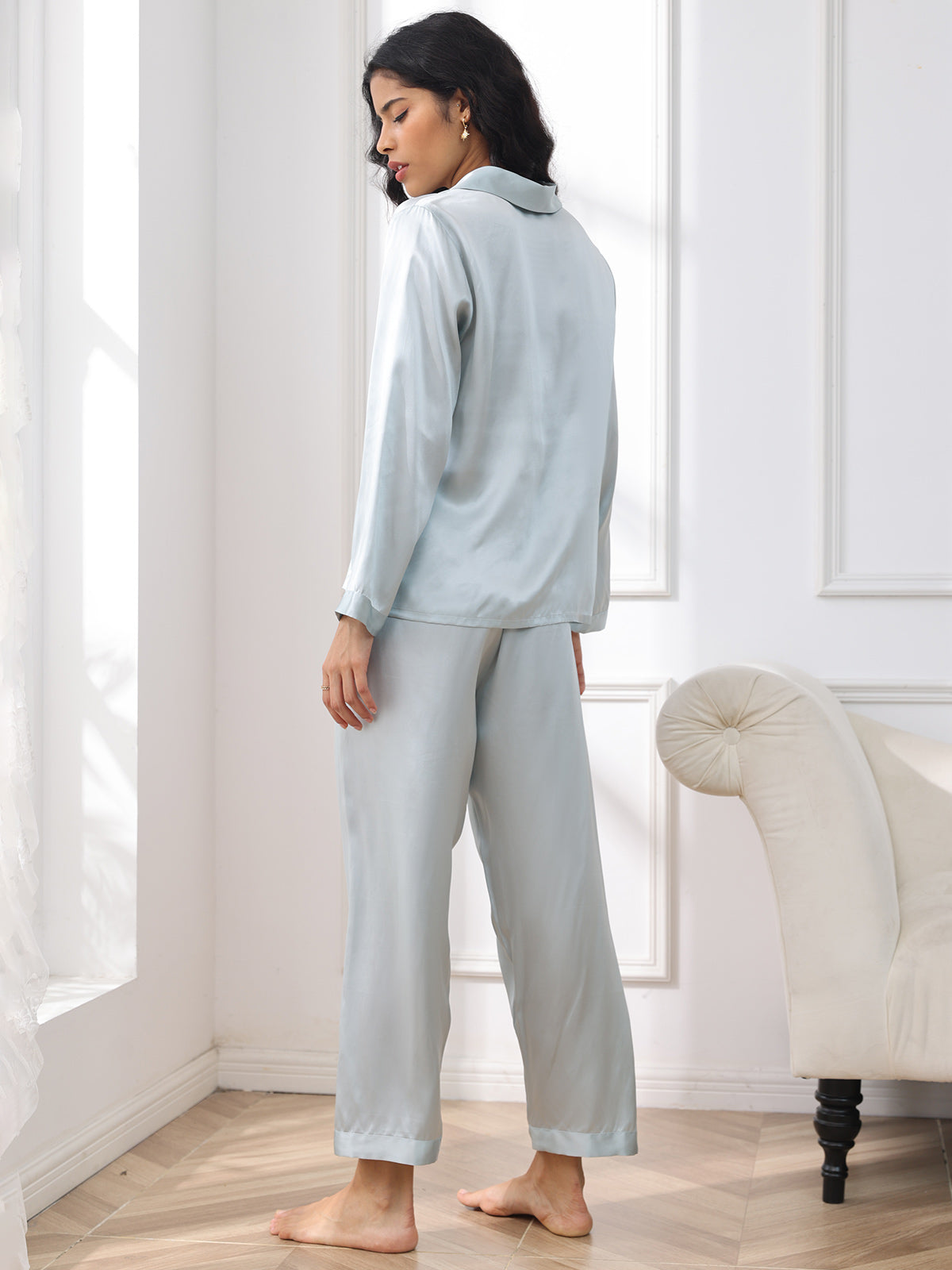 Zuivere Zijde Button Up Dames Pyjama Set Dreamardi