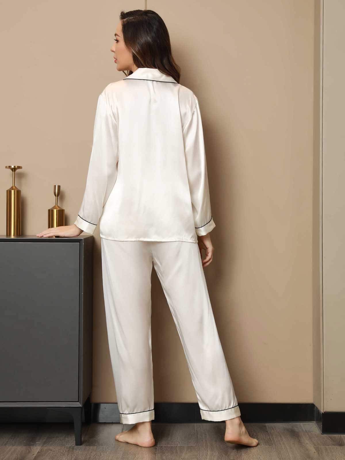 Binding Trim Lange Mouw Moerbei Zijde Pyjama Set Dreamardi