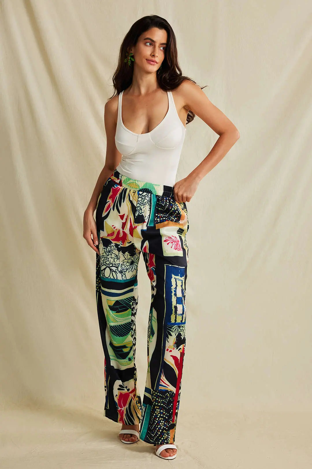 Edith - Chic Floral High Waisted Woman's Straight Leg Pants Dreamardi