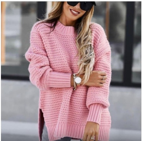 Solid color drawstring side slit knit sweater Dreamardi