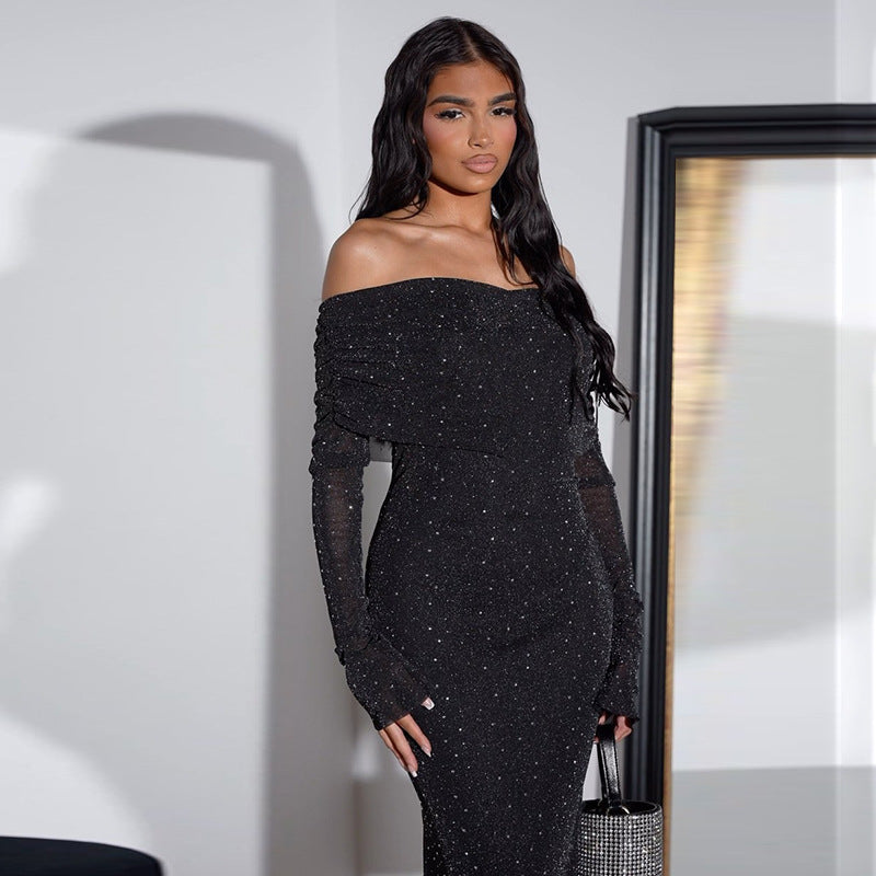 Sequined Off-shoulder Dress Women's Clothing Dreamardi