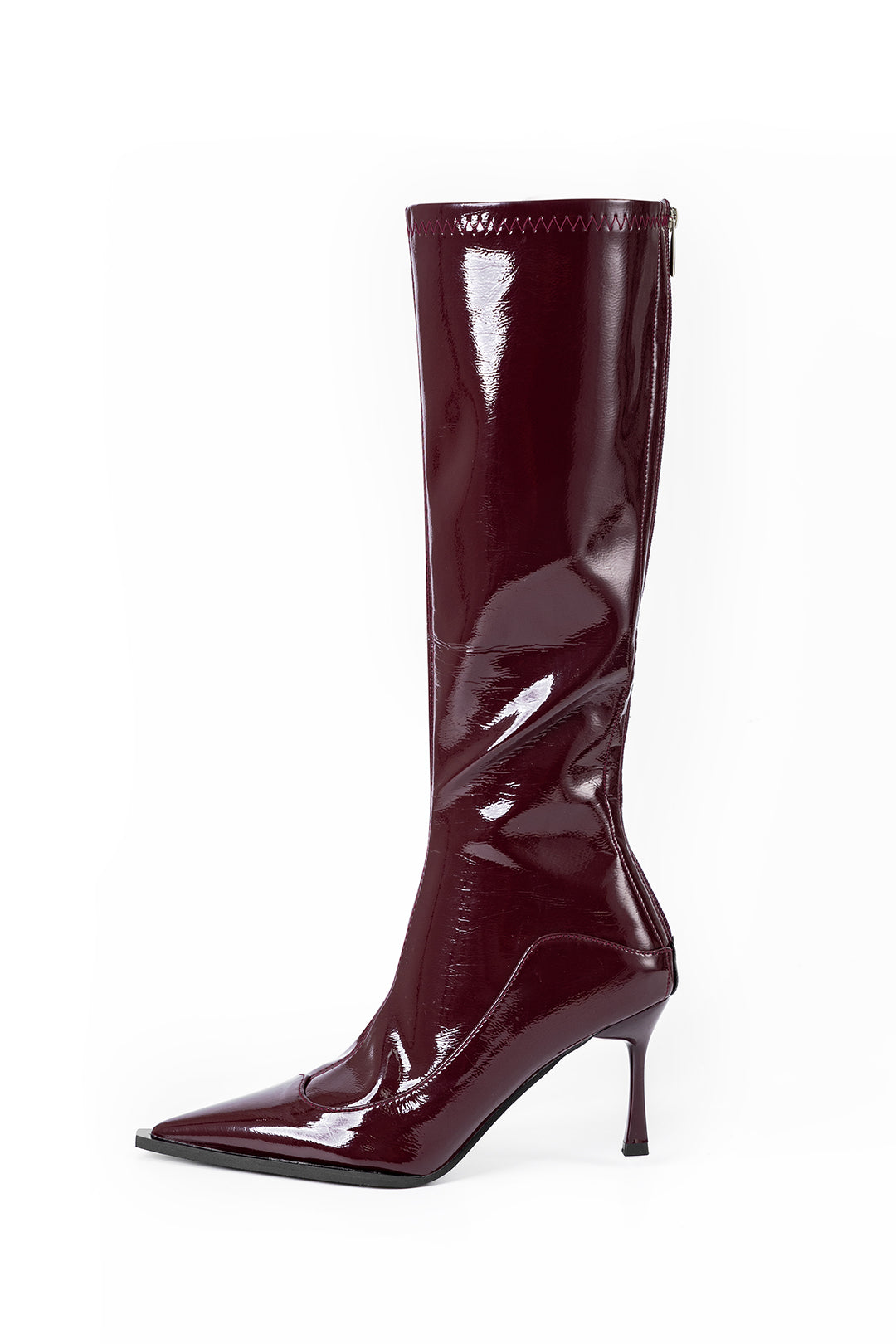 Faux Leather Pointed Knee High Boots Dreamardi