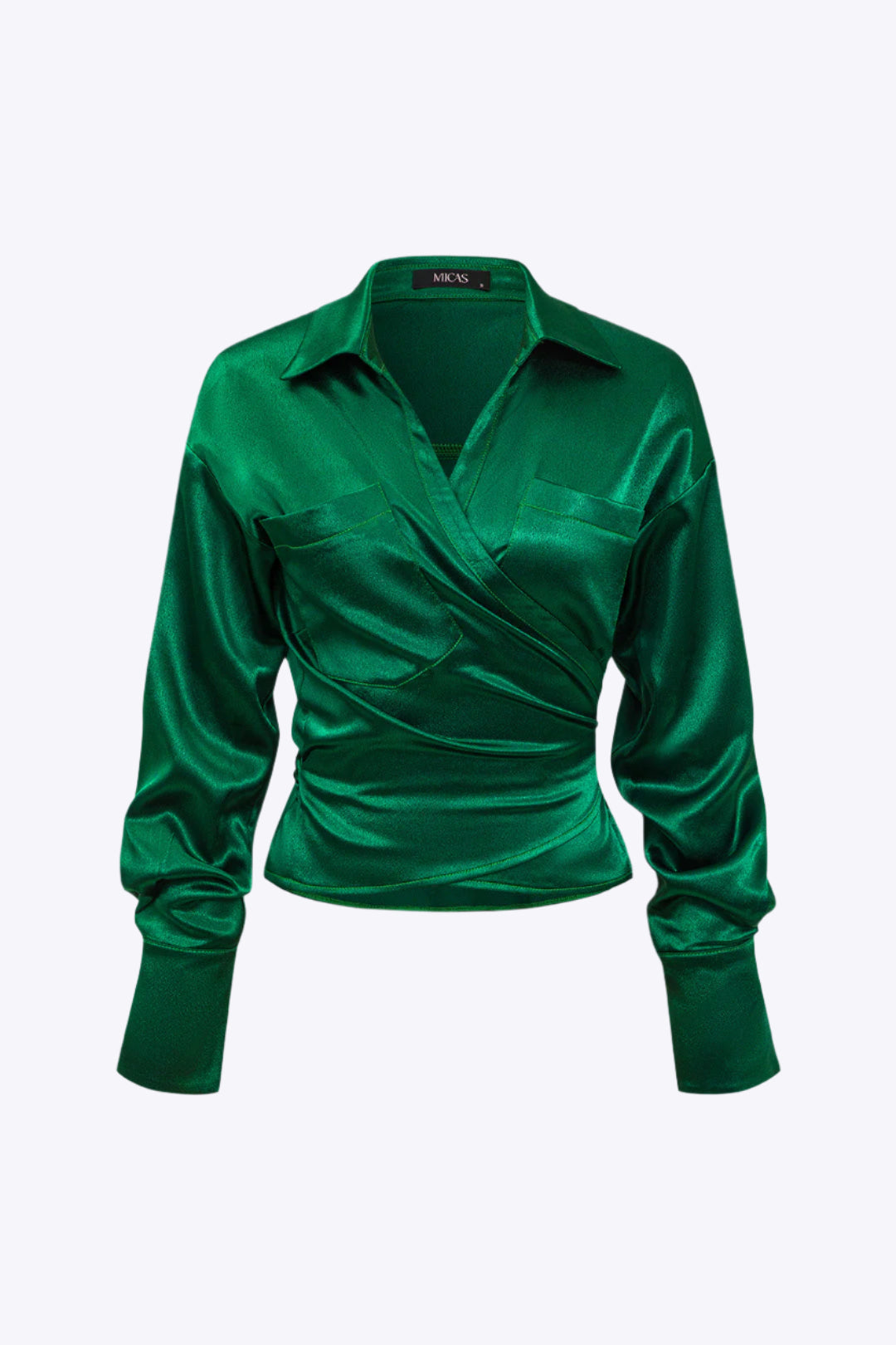 Solid Satin Button Tie-Up Long-Sleeve Shirt Dreamardi