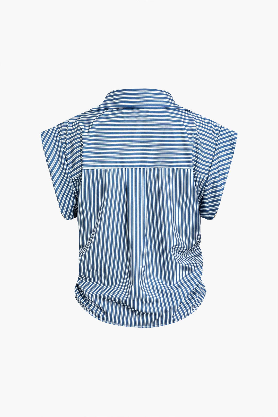 Basic Stripe Print Cap Sleeve Button Shirt Dreamardi