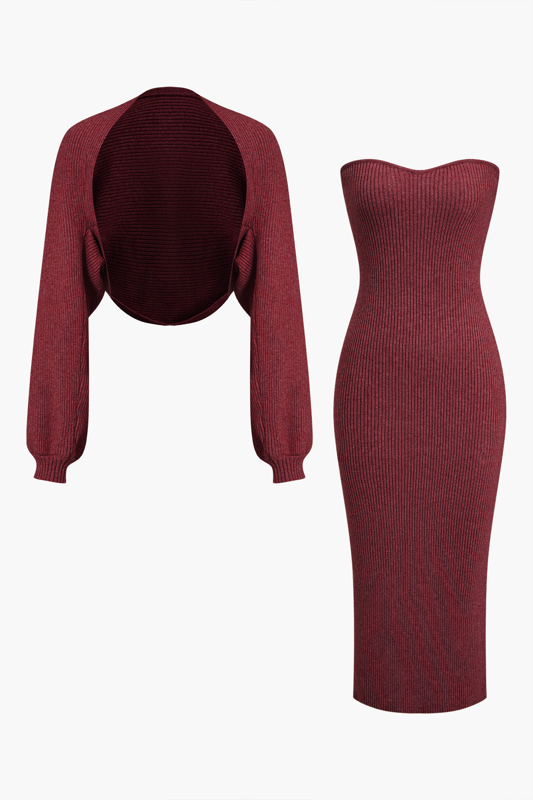 Ribbed Knit Strapless Midi Dress And Bolero Set Dreamardi