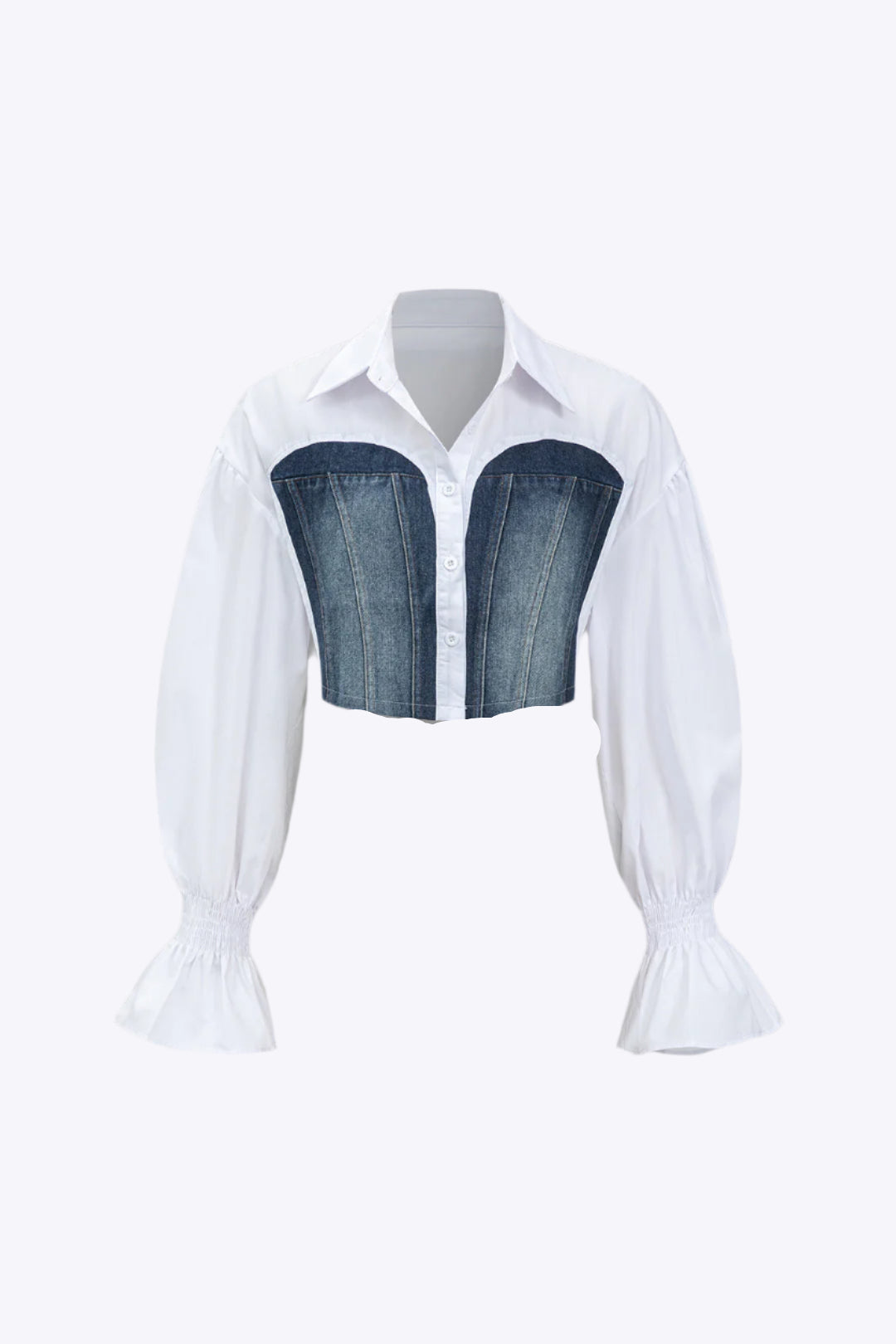 Denim Patchwork Bell Sleeves Long-Sleeve Shirt Dreamardi