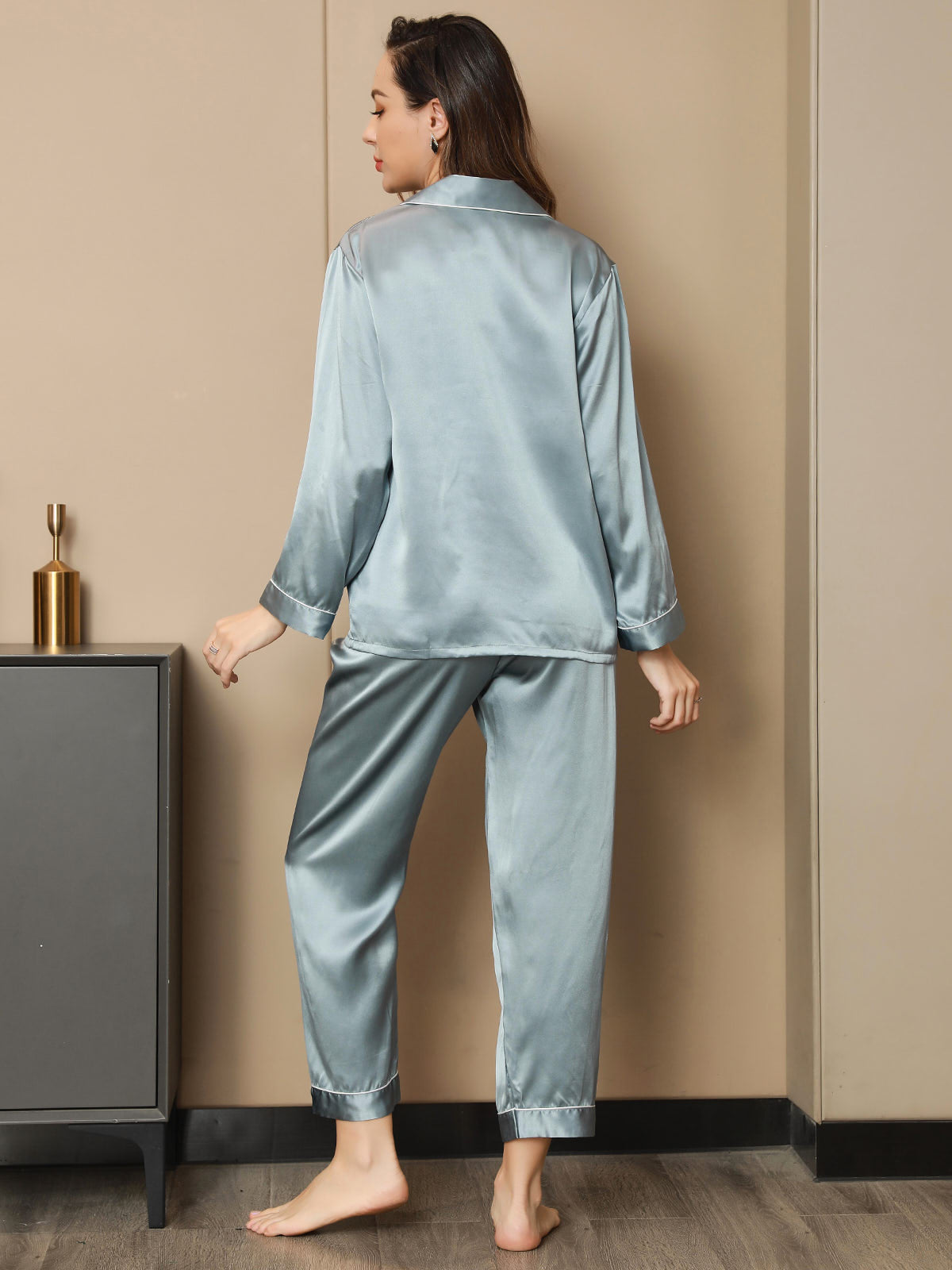 Moerbei Zijde Binding Trim Pyjama Set 2Pcs Dreamardi